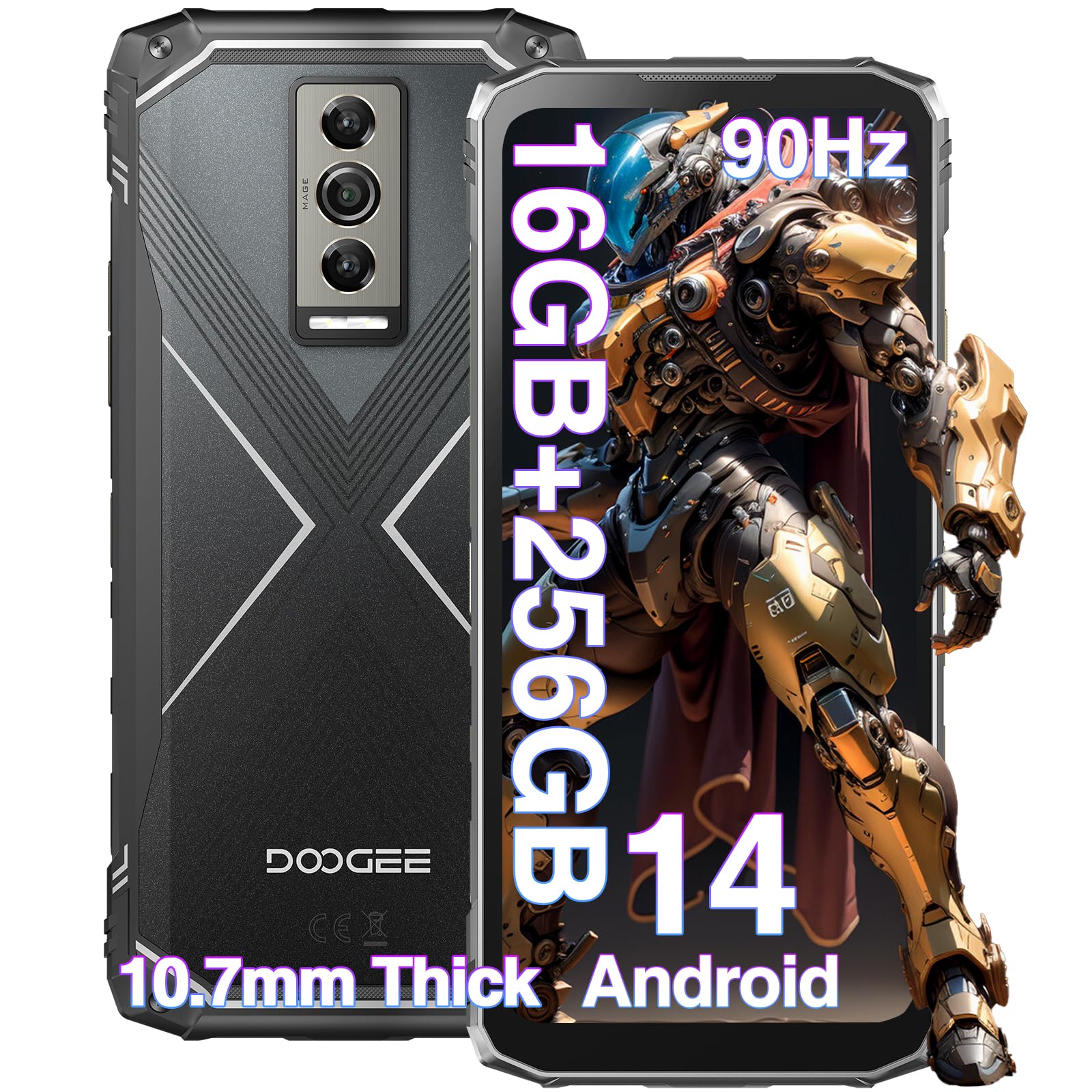 DOOGEE Blade 10 Pro Rugged Smartphone (2024) Android 14, Telefono Indistruttibile, 16GB+256GB/2TB Cellulare Antiurto, 6.5" HD+, 5150mAh, 50MP+8MP, IP68/IP69K/Dual SIM 4G/3 Slot per schede/Face ID/NFC