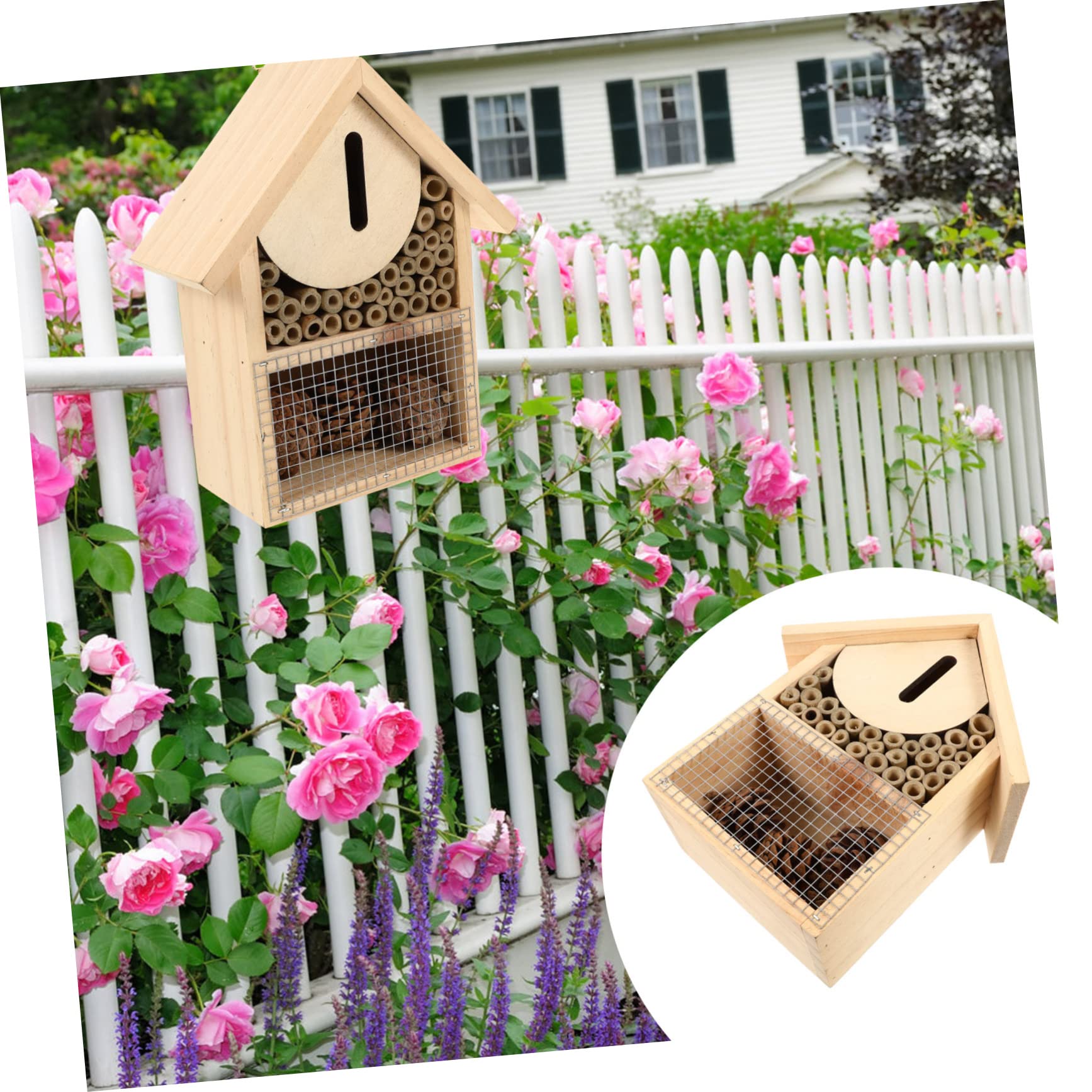 BESPORTBLE Casa Api Sospesa in Legno per Giardino Casetta Insetti Ecologica per Bachi, Farfalle e Gancio