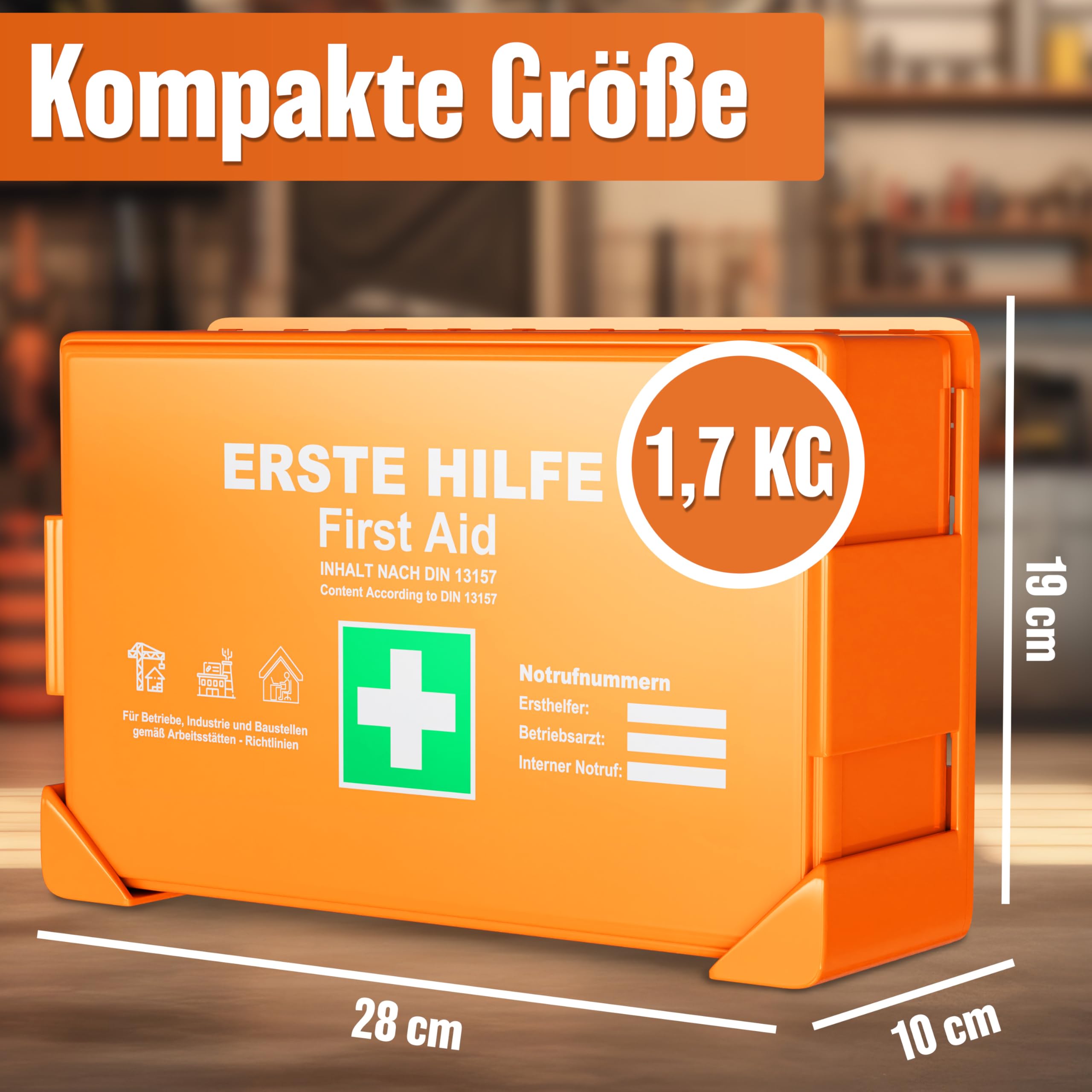 HELDENWERK® Erste Hilfe Kasten Version 2026 [DIN 13157:2021] inkl. Wandhalterung & 5x Aufkleber | Erste Hilfe Koffer für Büro, Haushalt & Gastronomie - Betrieb Verbandskasten gefüllt, Sanitätskasten