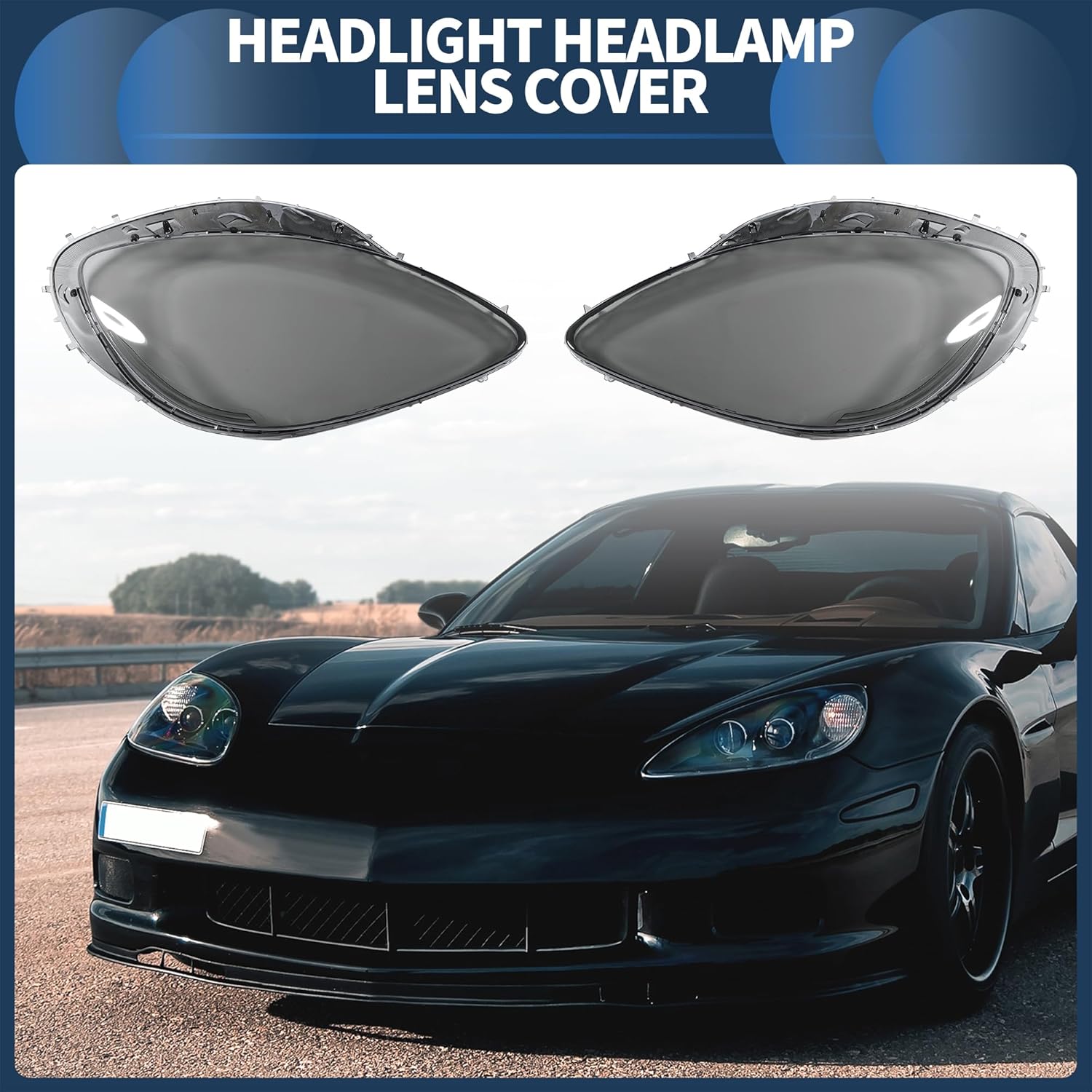 Headlight Lens Cover Front Left Right Headlight Headlamp Lense Clear Lens Cover for Chevrolet Corvette C6 2005-2013 PC Black