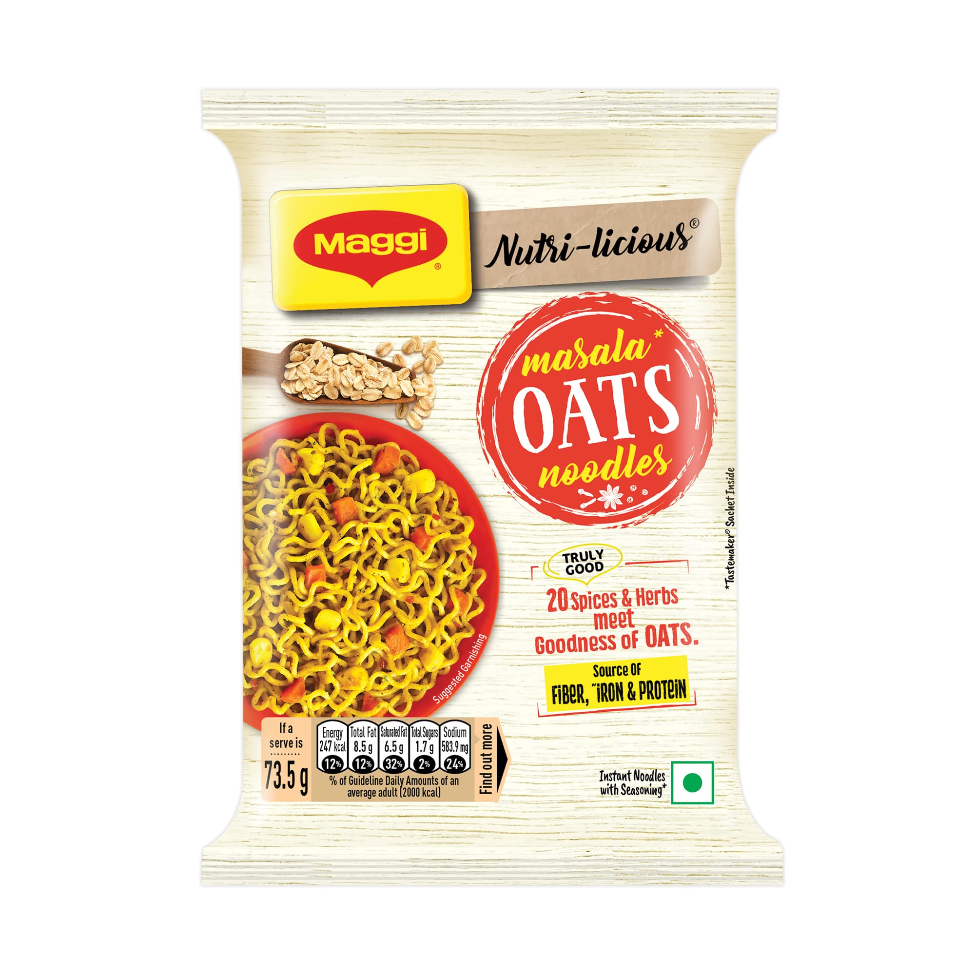 MAGGI Nutri-Licious Masala Oats Noodles Pouch, 73.5 Gram