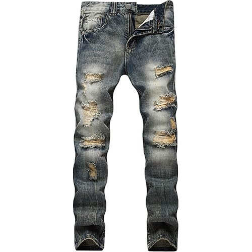 FREDD MARSHALL Men's Skinny Slim Fit Ripped Distressed Stretch Jeans Pants