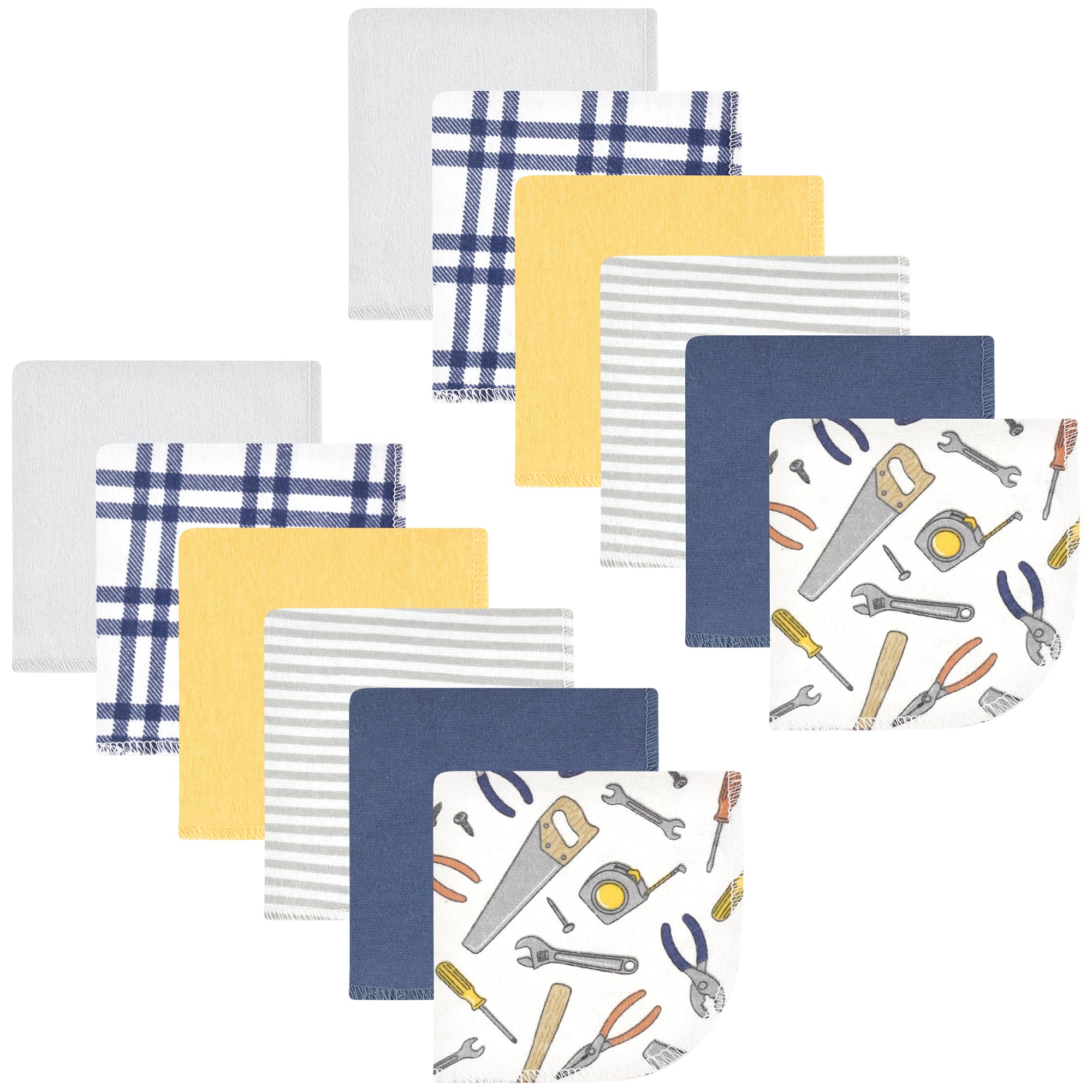 Hudson Baby Unisex Baby Flannel Cotton Poly Washcloths, Construction Work 12Pk, One Size