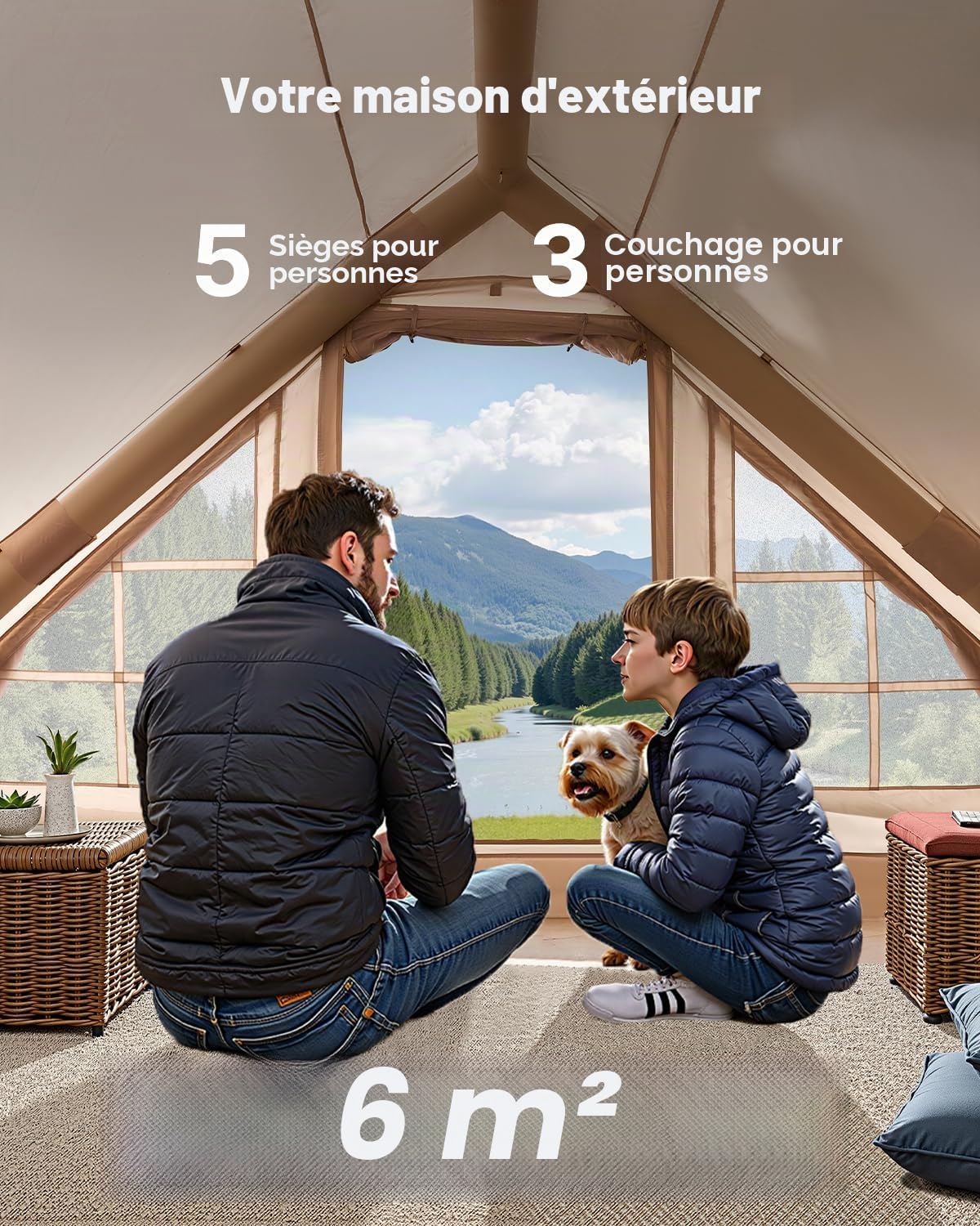 VEVOR Tentes gonflables pour camping, installation facile, tente de camping gonflable avec pompe à main, tente de glamping 4 saisons Oxford 300D avec cric de poêle, sac de rangement inclus pour une