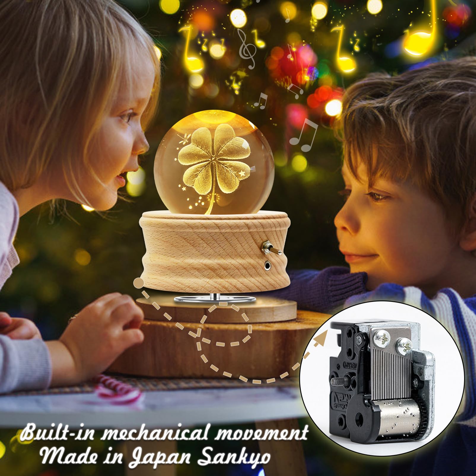 Caja De Musica con Luz, 3D Bola Cristal De Caja Musica Madera Giratorio 360°, Cajas Musicales para Niño/Adultos/Día De La Madre/Cumpleaños/Regalos