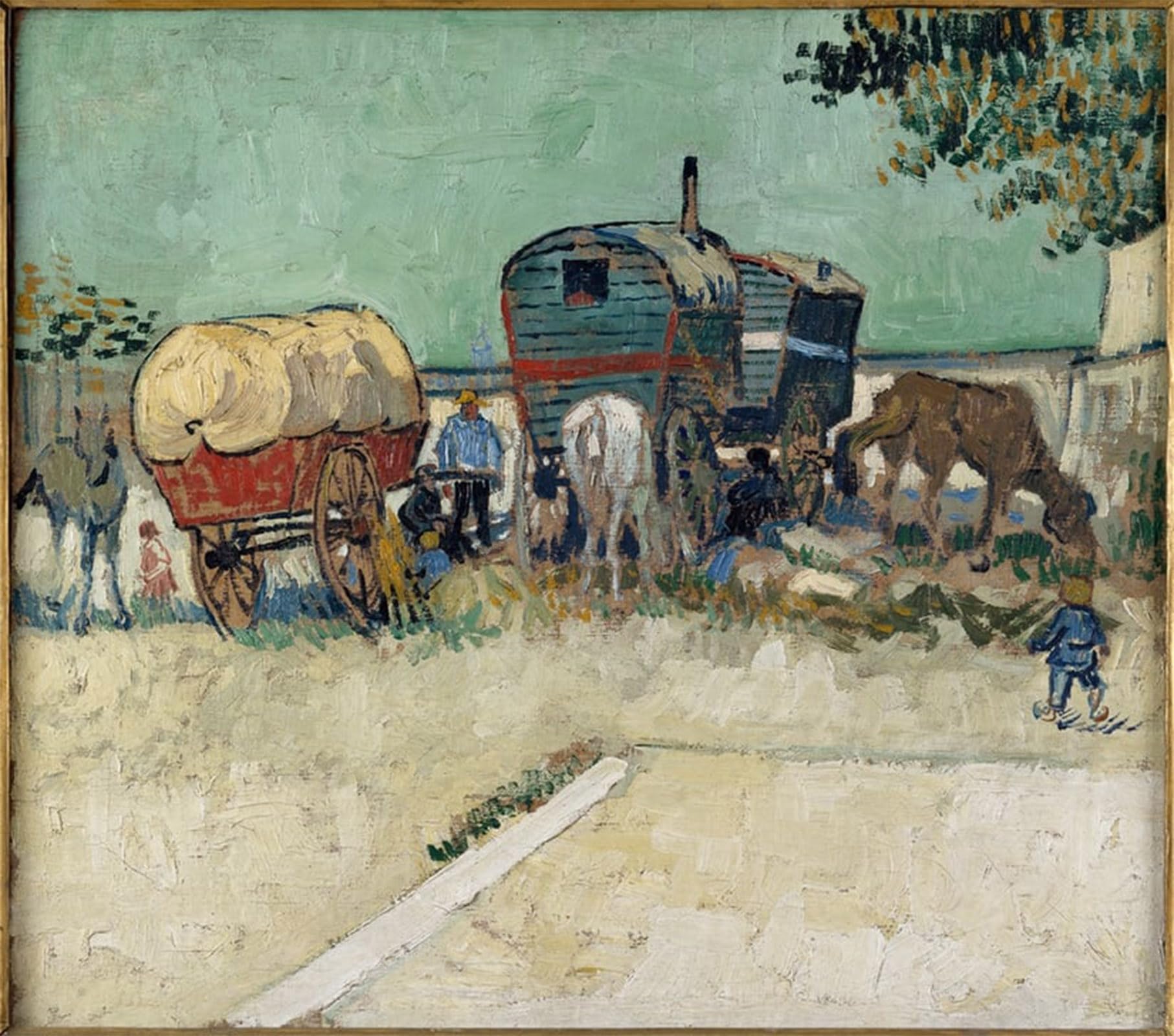 Artxlxxbn No Frame Famous Print Painting Colorful Art Print Gypsy Camp With Horse Carts Canvas Art Decorations For Home Decor 60X90cm