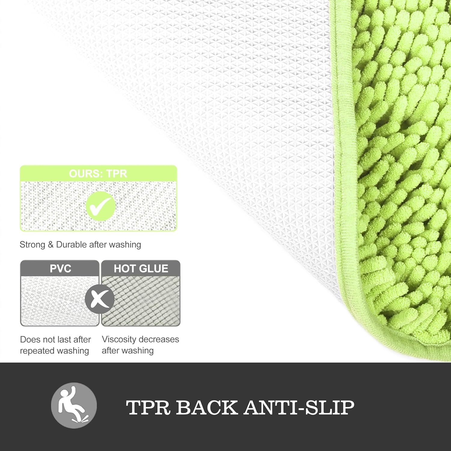 Yeaban Bathroom Rugs – Thick Chenille Bath Mats | Absorbent and Washable Bath Rug Non-Slip, Plush and Soft Rugs for Bathroom Floor, Shower, Sink - Apple Green, 26" x 44"