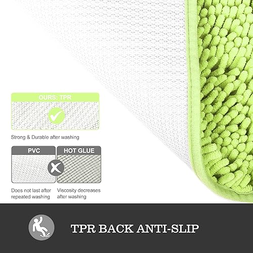 Miniatura 3 de Yeaban Juego de alfombras de baño verde manzana 2 piezas (20" x 32" y 17" x 24"), tapetes de baño de felpilla gruesa Alfombras de baño absorbentes
