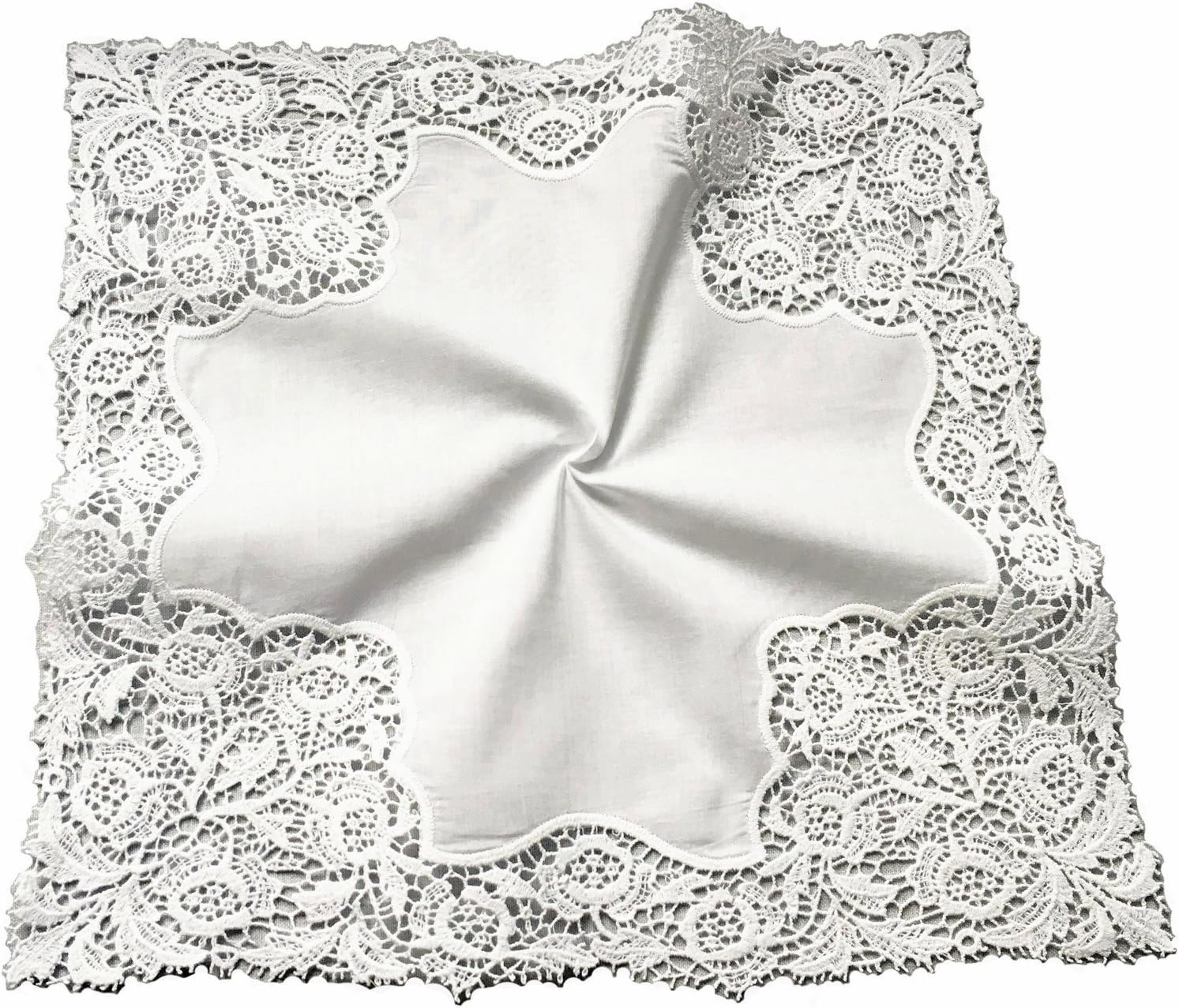 Floral Wedding Crochet Embroidery Lace Handkerchief for Bride & Ladies/White,A007