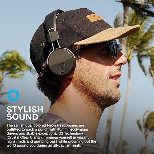 Miniatura 3 de JLab Auriculares plegables de neón Bluetooth  Auriculares inalámbricos  13 horas de reproducción Bluetooth  Aislamiento de ruido  Controladores de
