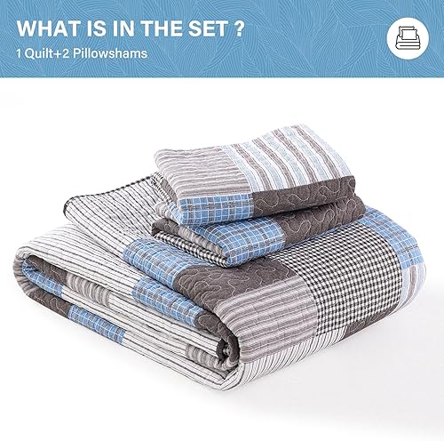 Vista 35 de SahSahCasa Juego de edredón tamaño King, juego de edredón de 100% algodón, colcha de retazos, colcha rústica ligera a cuadros para cama King, beige