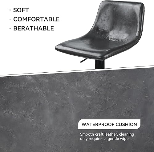 Miniatura 7 de Miereirl Juego de 4 taburetes de bar con respaldo de cuero, asiento grueso, giratorio, altura ajustable, silla para el hogar, cocina, isla gris