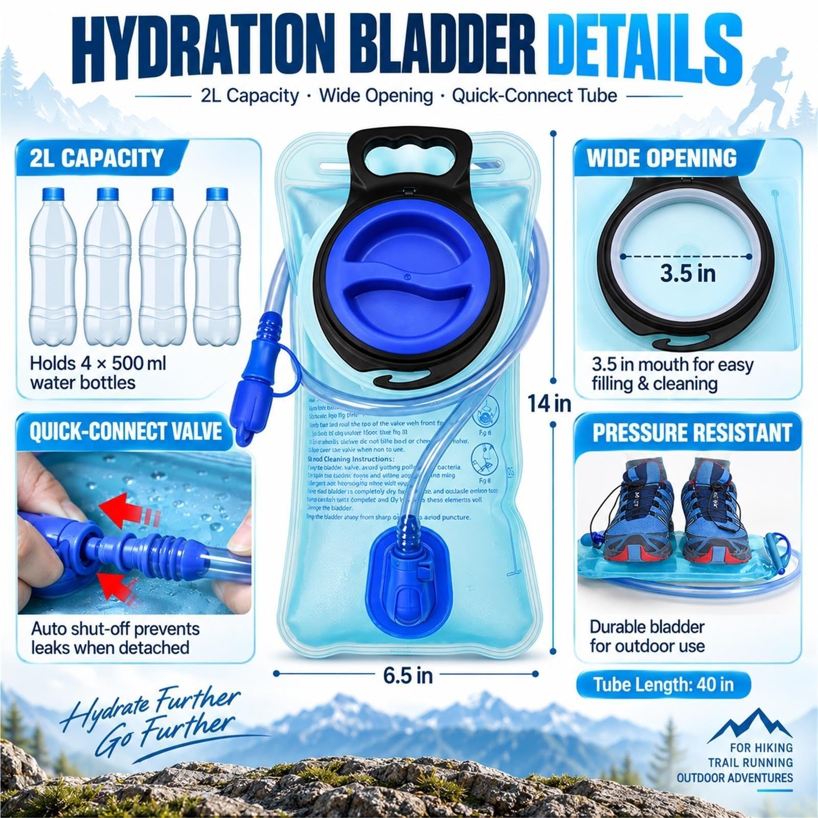 Mochila Hidratación 2L Multi Bolsillos Ciclismo Senderismo