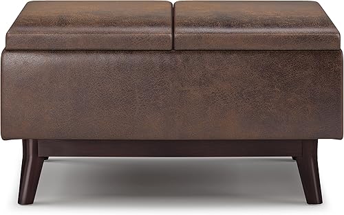 Miniatura 155 de SIMPLIHOME Owen - Bandeja rectangular moderna de mediados de siglo de 34 pulgadas de ancho, otomana pequeña para almacenamiento de mesa auxiliar, en