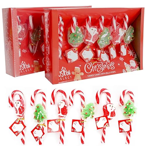 Fusion Select 2 paquetes de bastones de caramelo de Navidad con Jelly Pops, caramelos duros vintage con caramelos de gomita suaves en Papá Noel,
