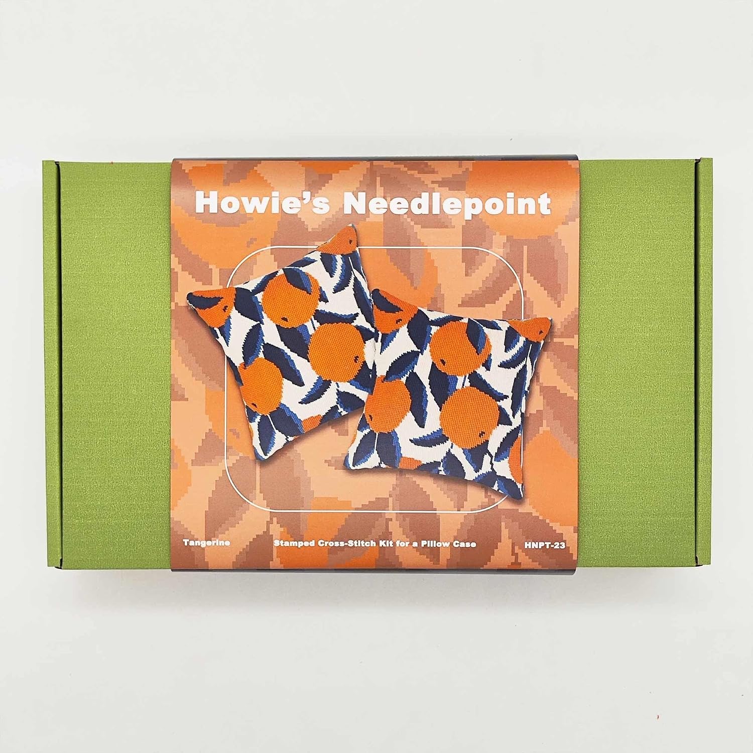 Howie's Needlepoint Needlepoint Kits for Adults, Pillow Front Cross Stitch Kit with Embroidery Pattern on Canvas, Yarn, 2 Needles and Instruction, 16 x 16inch(Tangerine)