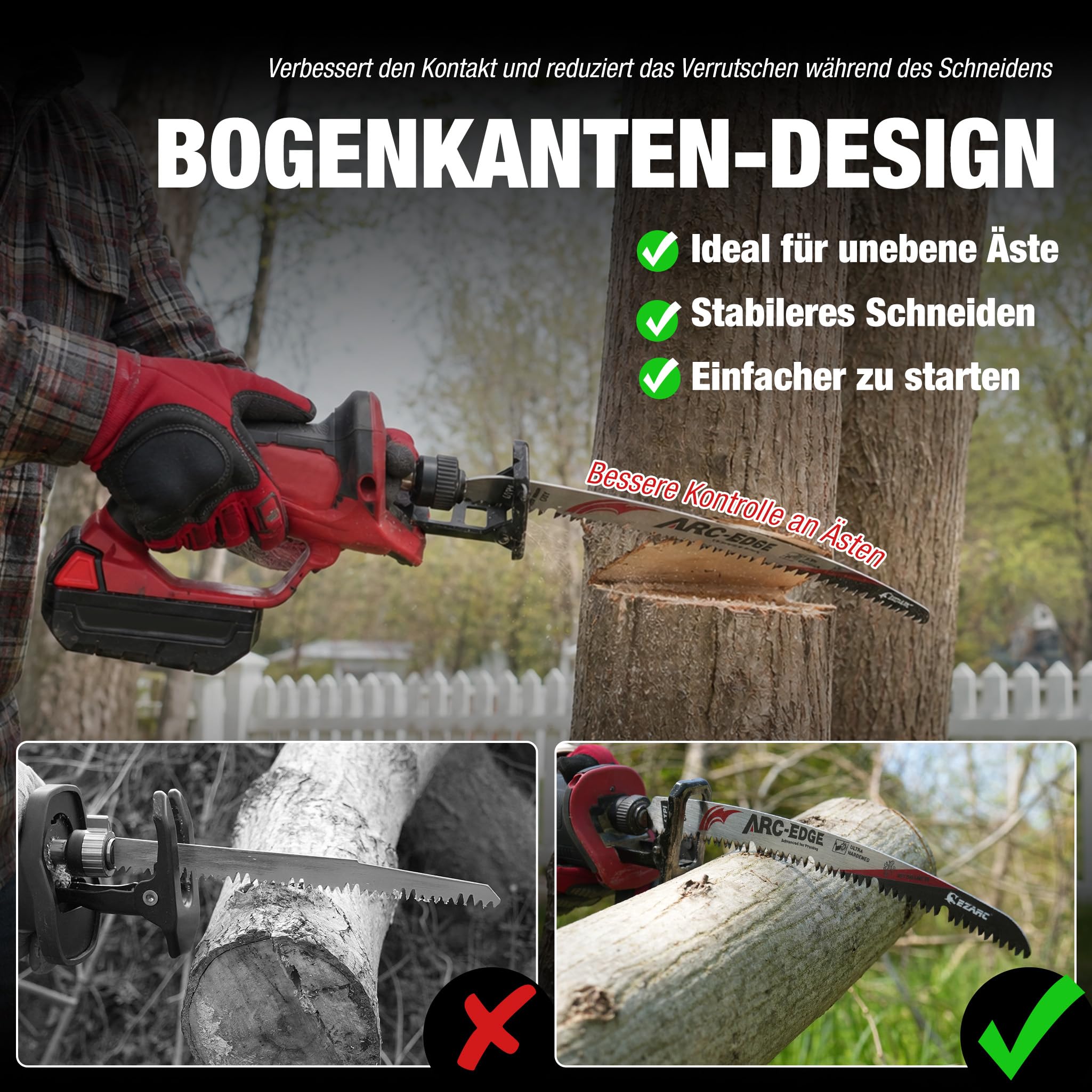 EZARC Säbelsägeblätter mit Japanischen Zähnen, 380 mm, Bogenkante, 6 TPI, Geeignet für Baumschnitt und Nassholzschnitt, Dreifach Geschliffen und Mit U-Nut, 3 Stück