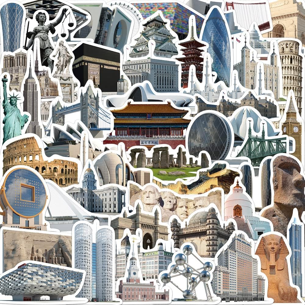 World Famous Building Stickers 65 Pcs World Architecture Suitcase Stickers Tourism