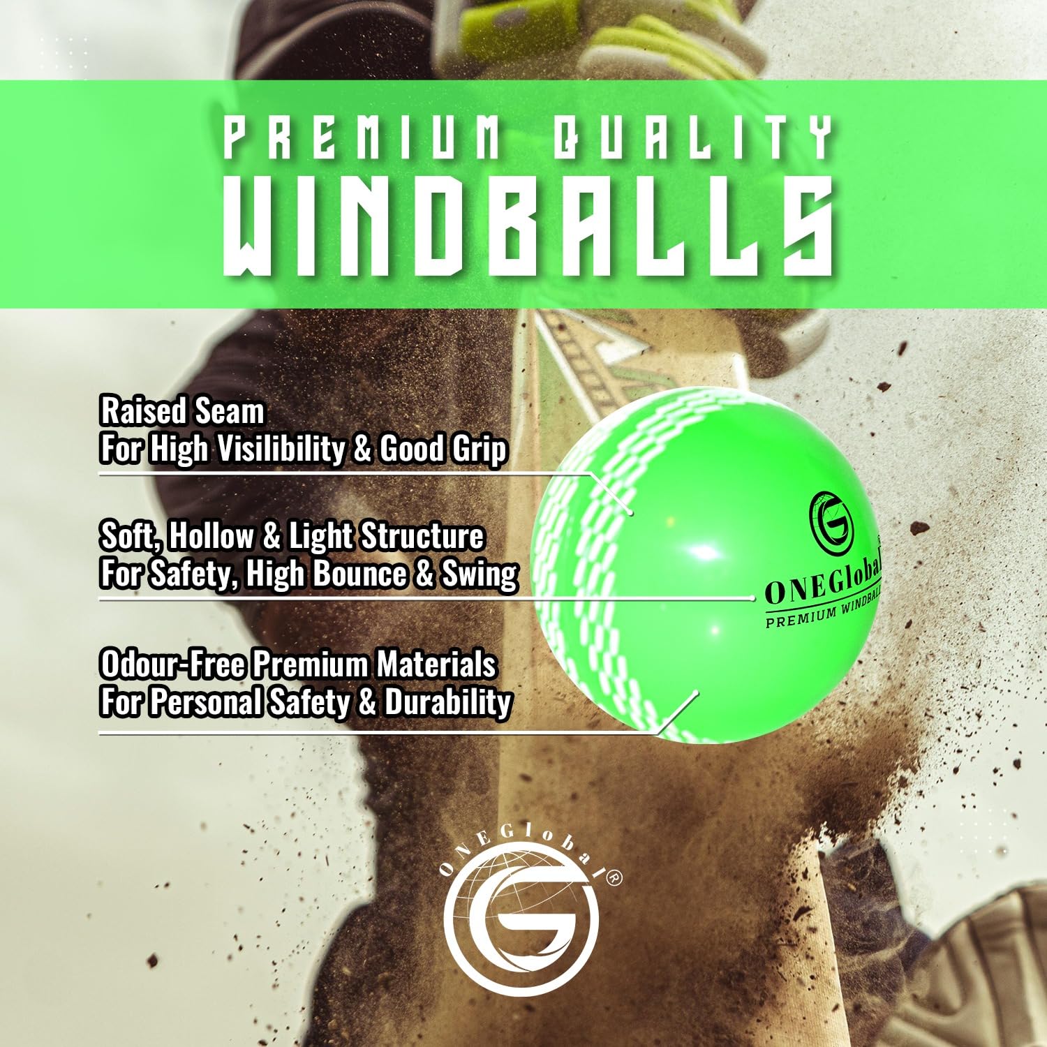 ONEGlobal Premium Windball Soft Cricket Ball, 6-GREEN, Standard - Image 2