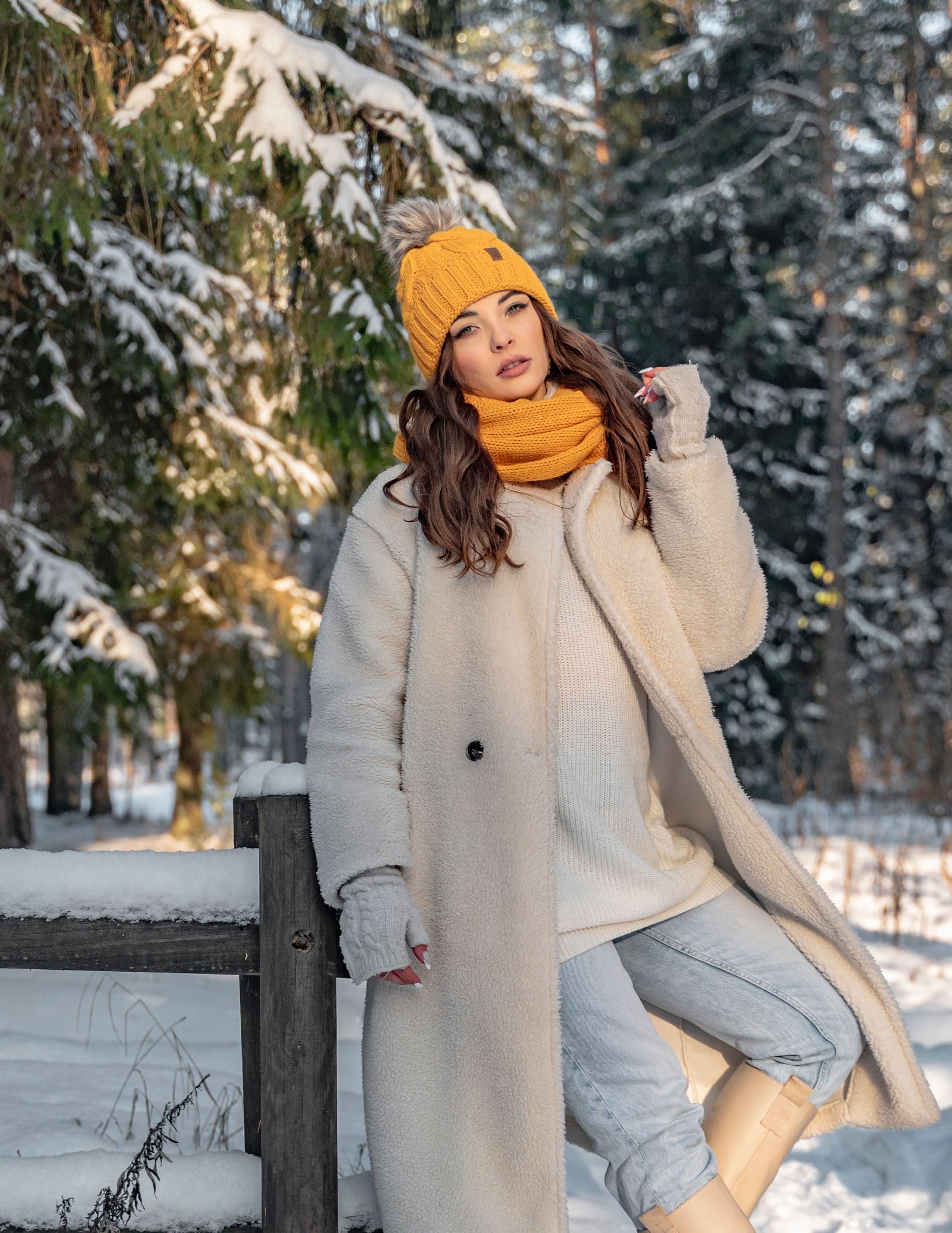 VIVISENCE Wintermütze Mit Bommel Damen Warmes Ideal Für Kalte Wintertage 7014