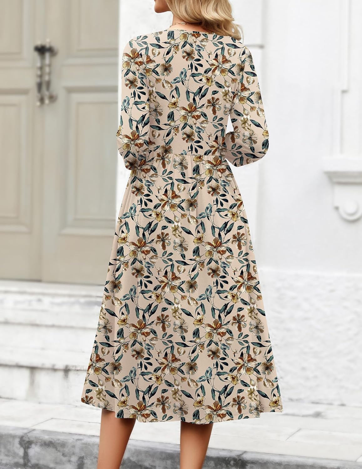 Zeagoo 3/4 Sleeve Women's Dress Casual Flowy A-Line Midi Tshirt Dresses with Pockets Crewneck Vocation Boho Beach Sundress - Image 6