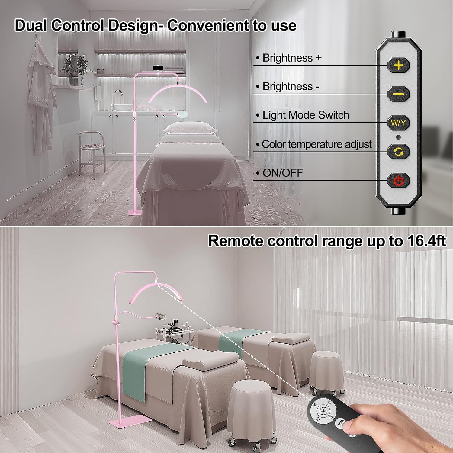 AURELLE Half Moon Lash Light - Adjustable LED Floor Lash Lamp with 4X Magnifier & Phone Holder for Eyelash Extensions,Nail Art,Tattoo,Skincare,Salon SPA-Dimmable Brightness,Rotating Head, Pink thumbnail