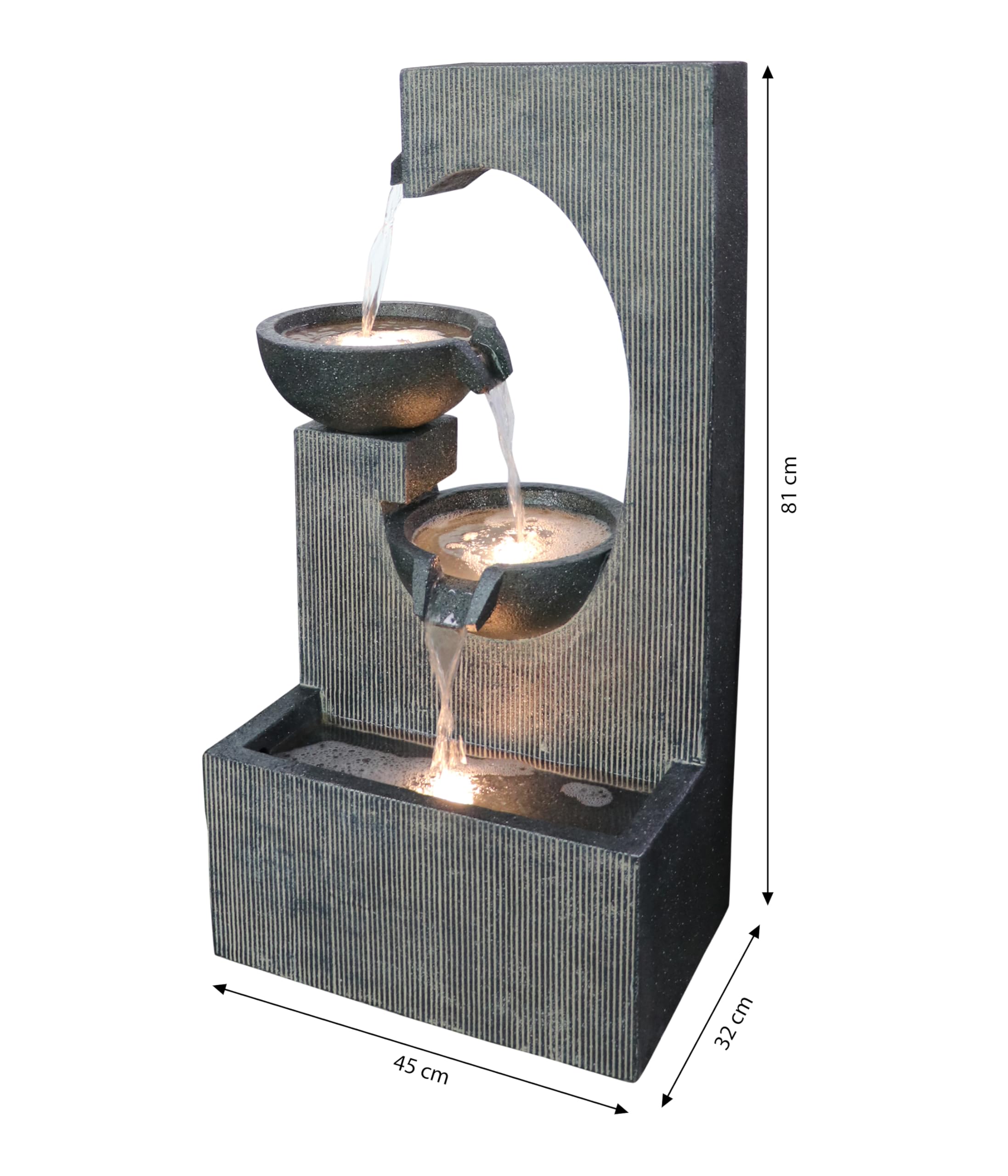 Dehner Lorca Fontaine de Jardin Solaire résistante au Gel, avec éclairage LED, 81 x 45 x 32 cm, polyrésine, Grise
