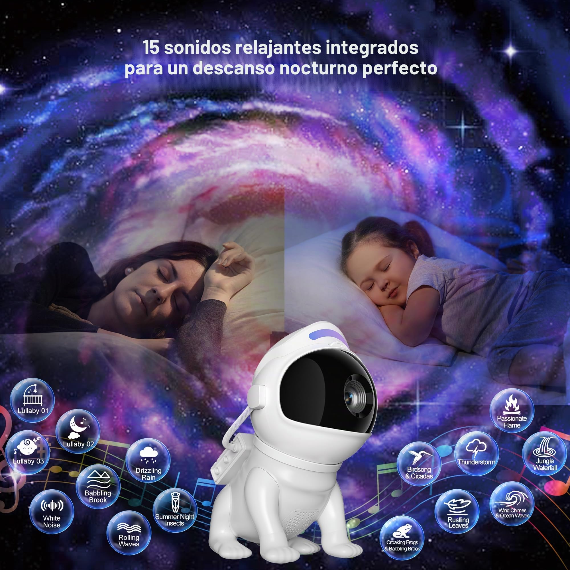 Proyector de Galaxias y Estrellas Real Planetario con 12 Discos, 15 Ruido Blanco, Bluetooth, Mando a Distancia, Temporizador, Meteorito Dinámico, Luz Nocturna para Techo, Dormitorio (Galaxia)