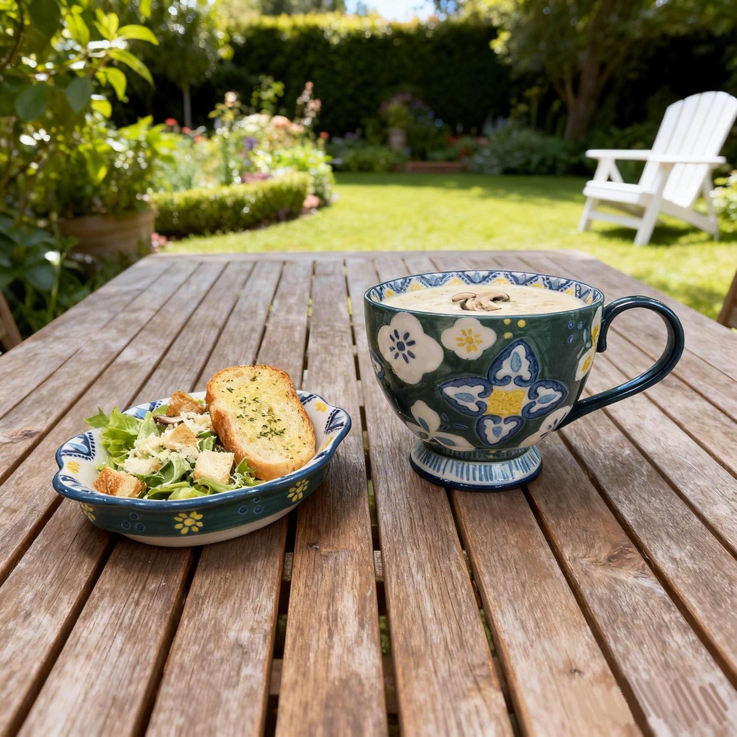 UniqueLife Soup Bowl with Handle & Lid, Large 19oz Ceramic Soup Bowl, Microwave Safe Soup Bowl with Lid for Soup, Ramen, Chili & Oatmeal, Hand-Painted Stoneware, Oven Safe 480°F – Forest Teal