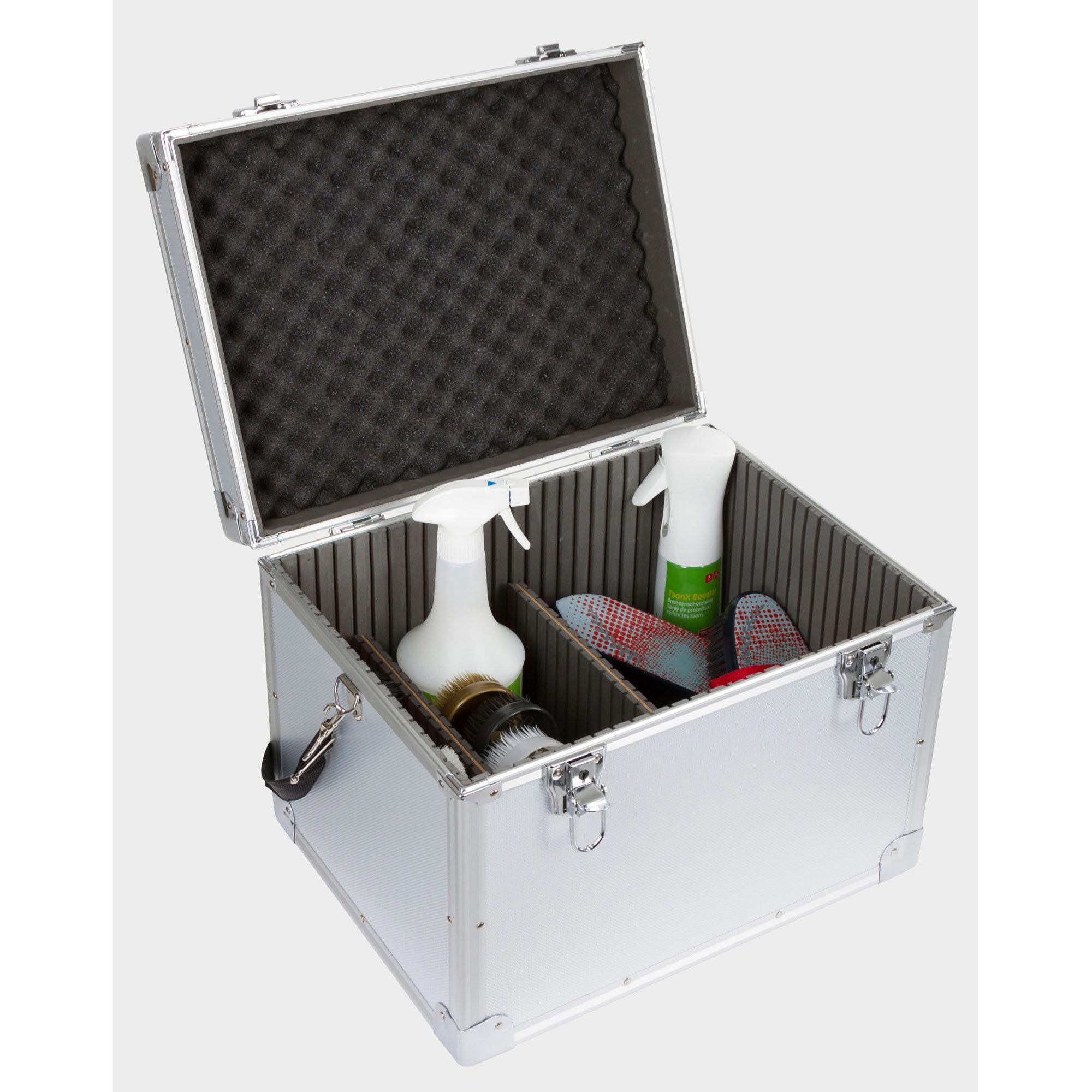 Kerbl Putzbox AluSafe, Putzkasten, Aluminium, 40 x 30 x 30 cm, mit Tragegurt, inkl. praktischem Kleinteilefach, mit 2 variablen Trennwänden, Pferd