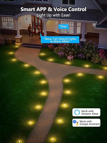 Miniatura 4 de Brizled Luces de suelo inteligentes para exteriores, 50 pies, 130 lúmenes, RGBCW, luces LED de camino que cambian de color, control de aplicación,