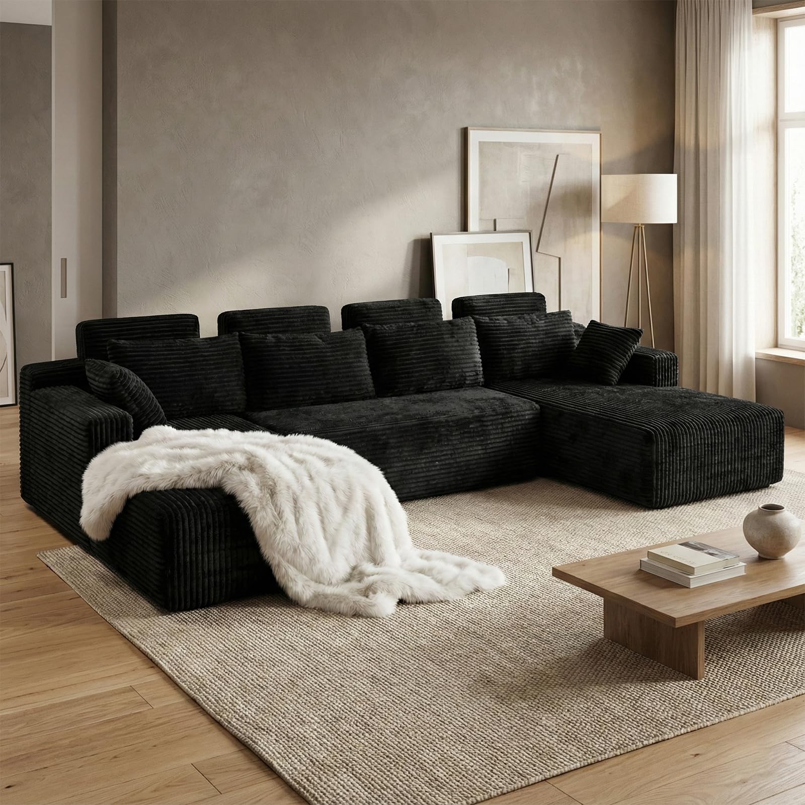 134" U-Shape Oversized Cloud Boneless Sofa Couch with Chaise, Modern Modular Sectional Comfy U-Shape Cloud Couch, Deep Seat, No Assembly Required (