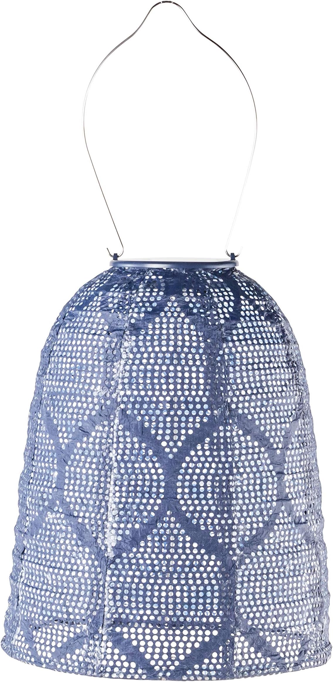 Allsop Soji Stella Bell LED Outdoor Solar Lantern, 11" Handmade with Weather-Resistant UV Treated Fabric, Stainless Steel Hardware, Auto Sensor on/Off, for Patio, Deck, Garden