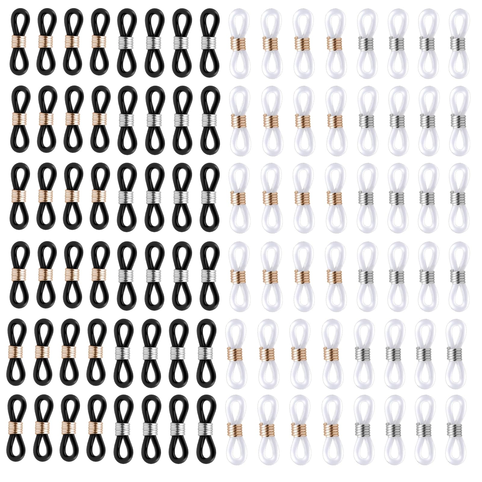 punwey 100 piezas Extremos de Cadena de Gafas, Soporte Cadena Anteojos Antideslizante, Bucle de Soporte de Correa Ajustable Flexible de Goma Extremos de Correa de Resorte Soporte de Conector de Silicona