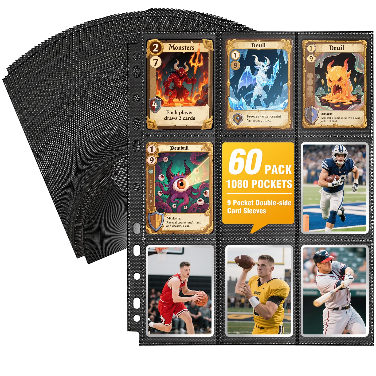 Amazon.com : 60 Pack 1080 Pockets Black Trading Card Sleeves