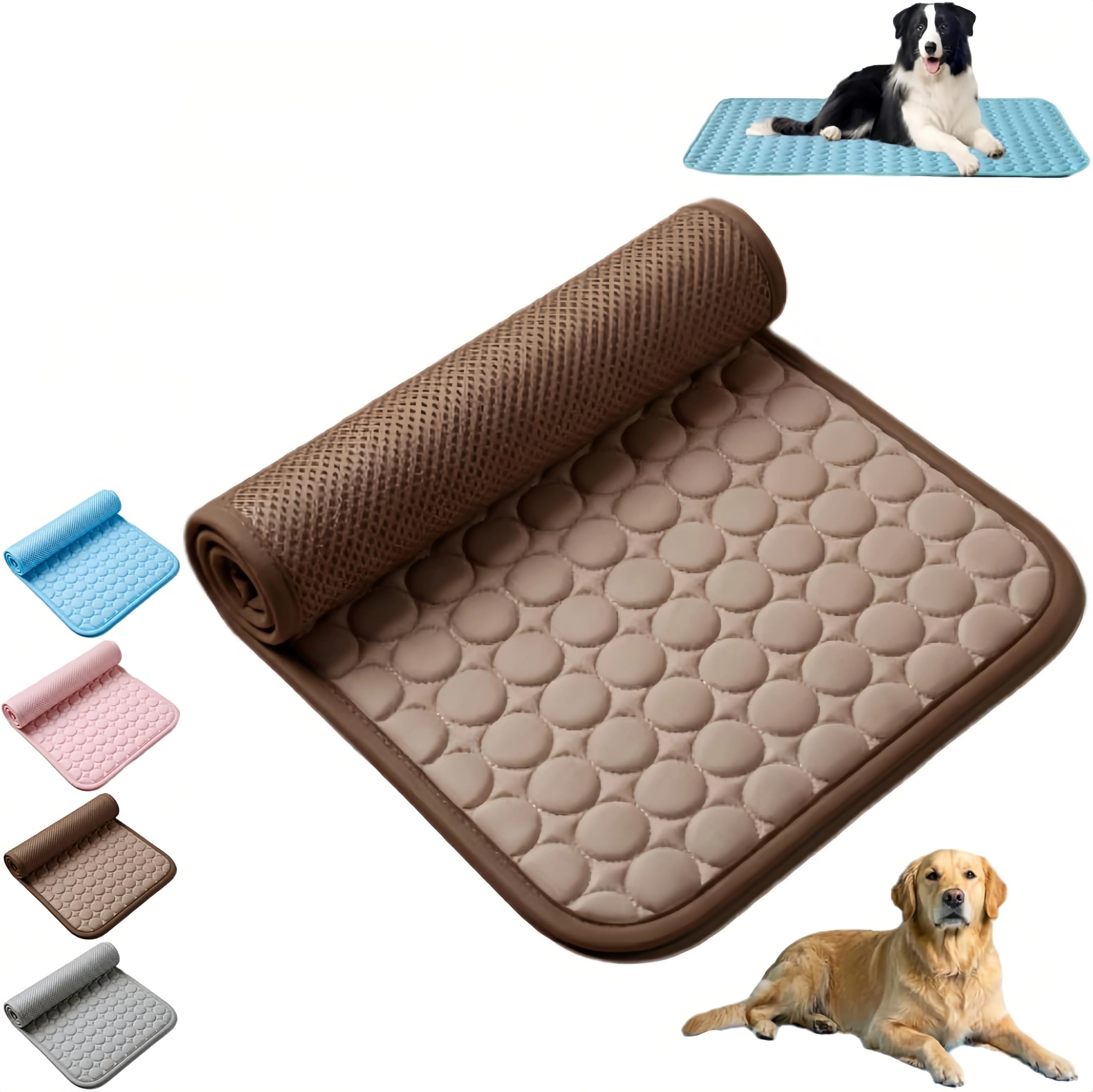 Icynap Dog Mat, Icynap Self-Cooling Pet Mat, Washable Portable Coolings Pad for Dogs Cats, Ice Silk Self Cooling Foldables Mat, Extra Large Self-Cooling Pad for Large & Small Dogs (Brown)