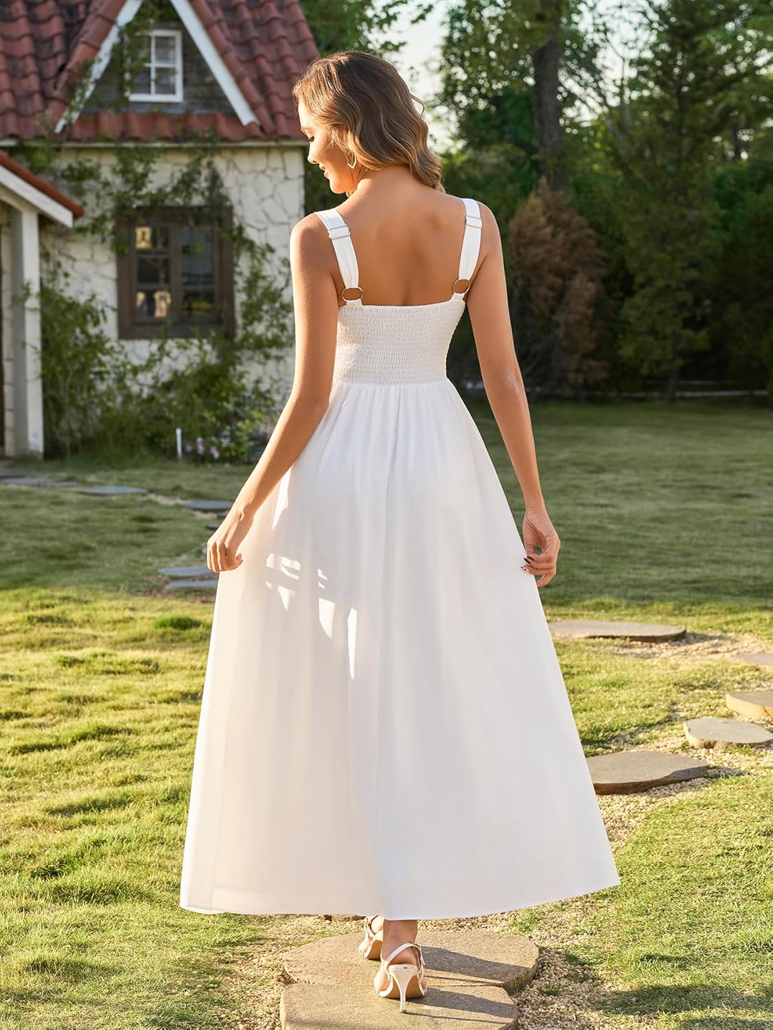 EYNMIN Floral Maxi Corset Wedding Guest Dresses for Women 2026 Summer Spring Smocked Long Flowy A Line Milkmaid Dress