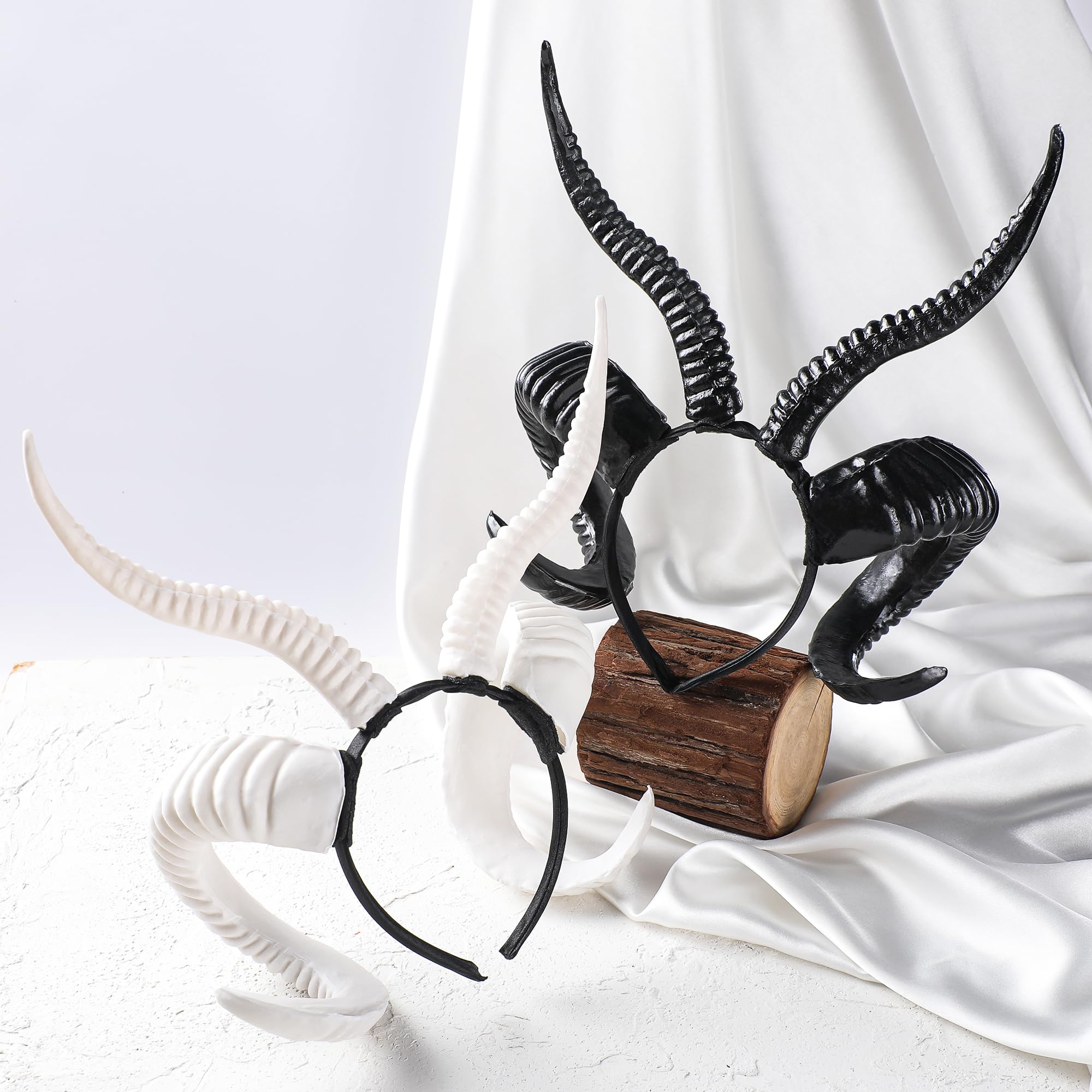MOSTORY Schaf Teufelshörner Haar Stirnband für Karneval, Schwarz Widder Ziege Horns Kopfbedeckung für Renaissance Wikinger Party Cosplay