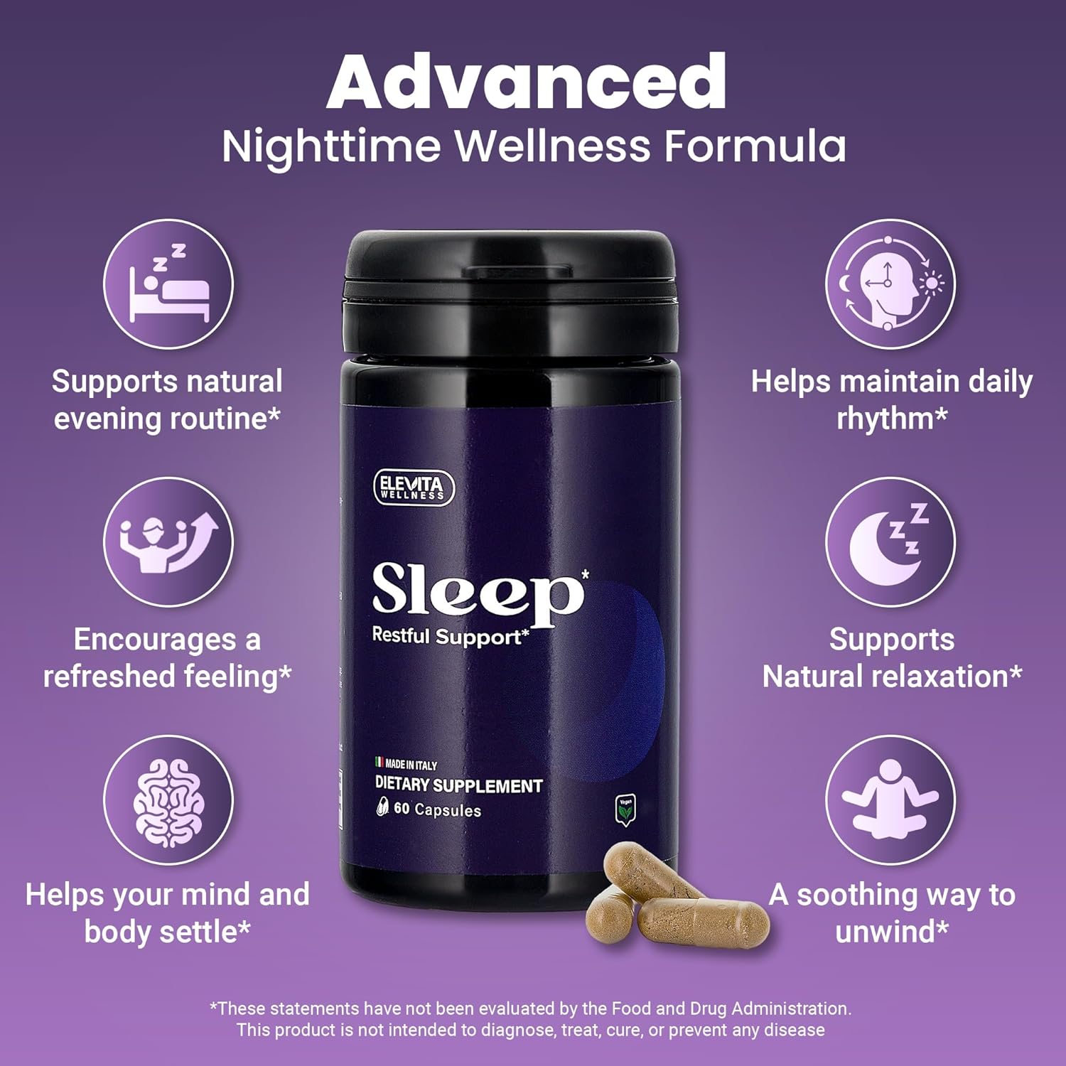 Sleep Supplement Capsules with Ashwagandha, L-Theanine & B Vitamins | Supports Natural Sleep | 60 Capsules
