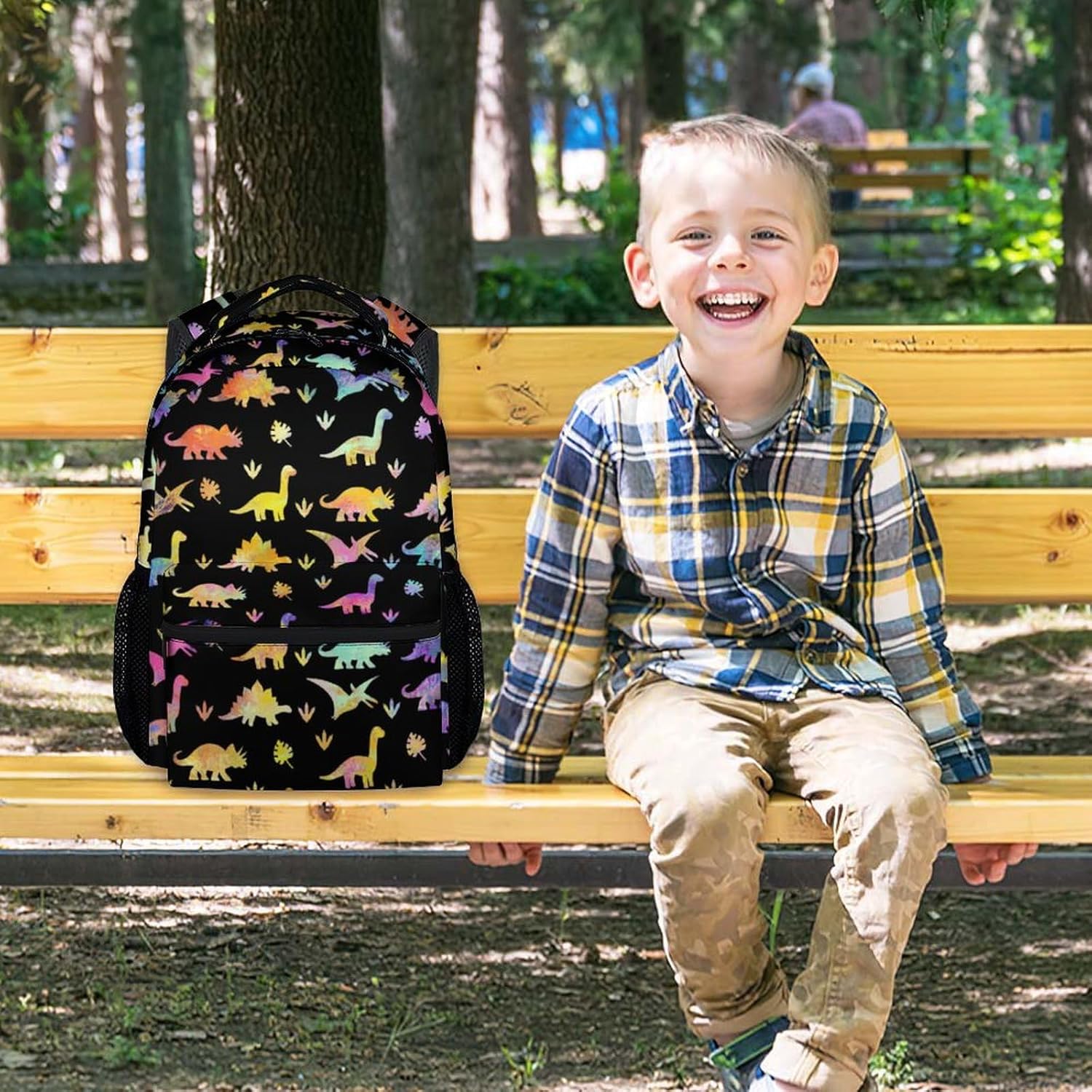 School Backpack for Boys - 17 Inch Large Capacity Aesthetic Kid Backpack - Black Durable Dinosaur Bookbag for School, Travel and Camp