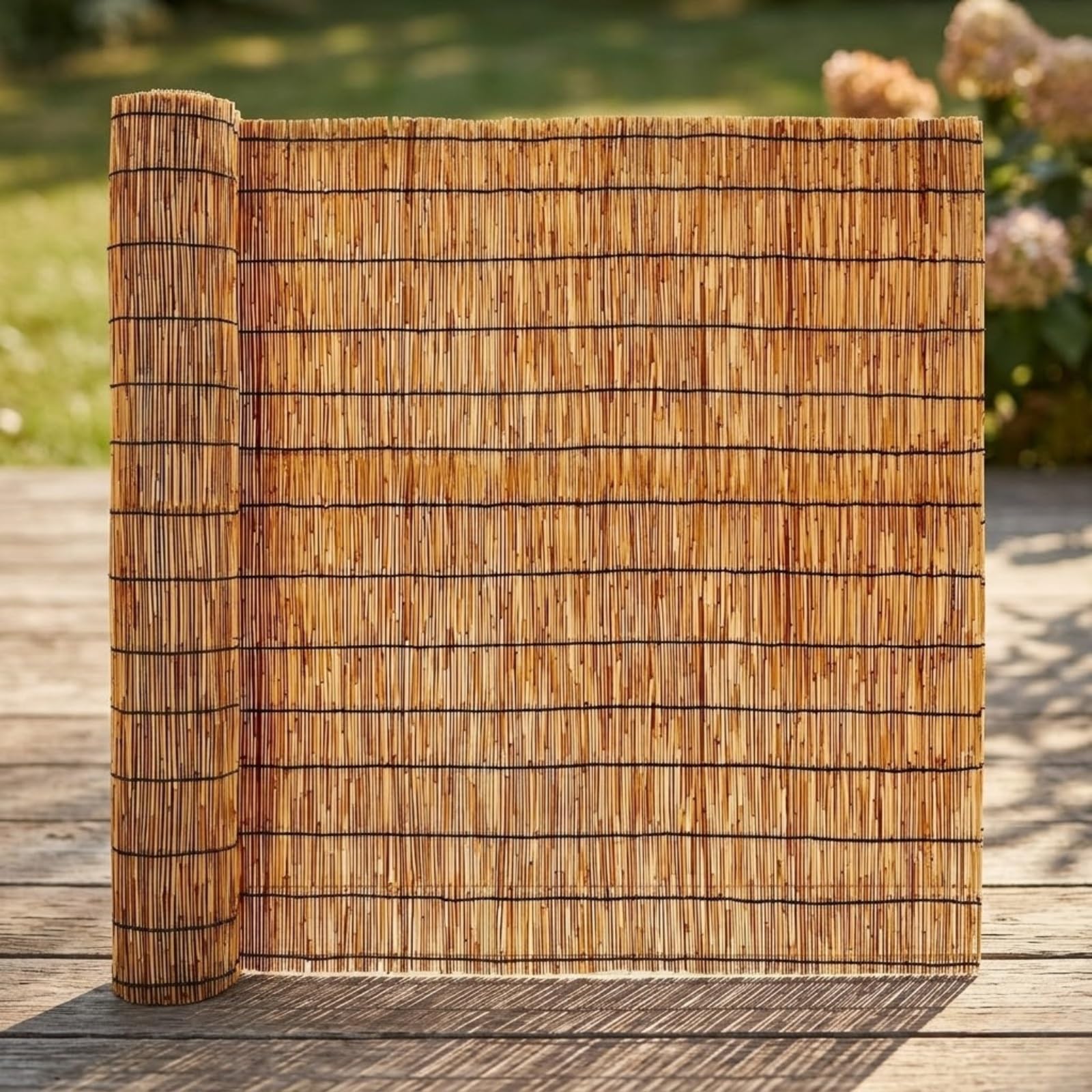 Arella in Canna Naturale Carbonizzata per Recinzione Giardino e Balcone, Canniccio Frangivista Privacy Rilegata con Filo di Nylon Resistente, Ø 6-10mm(Marrone,1.52 m H x 3.05 m L)