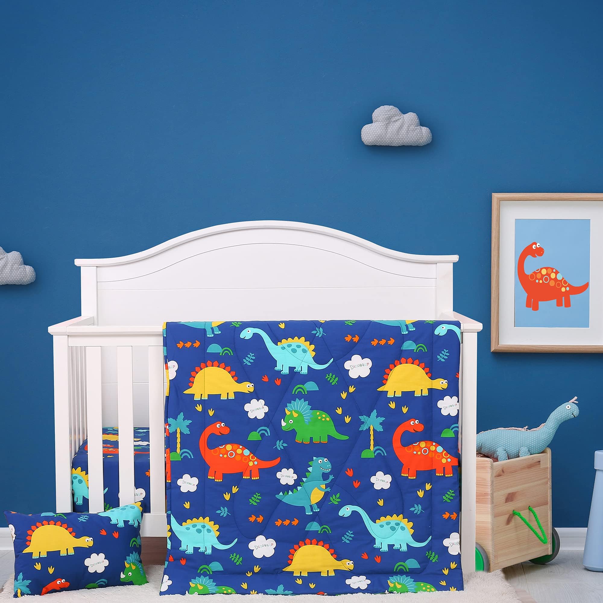 UOMNY Crib Bedding Sets for Boys - 3 Piece Baby Nursery Bedding Sets Small Toddler Pillow Case Cover& Crib Quilt and Crib Sheet Cute Kids Bedding Set