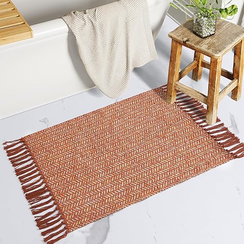 Lahome Alfombra de cocina bohemia, alfombra de baño ligera de 2 x 3 pulgadas, para interiores, para entrada, alfombra pequeña de algodón con borlas,