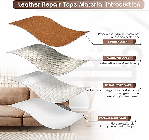 Vista 78 de KING MOUNTAIN Cinta de reparación de cuero, 16 x 60 pulgadas, gris, autoadhesiva, impermeable, ecológica