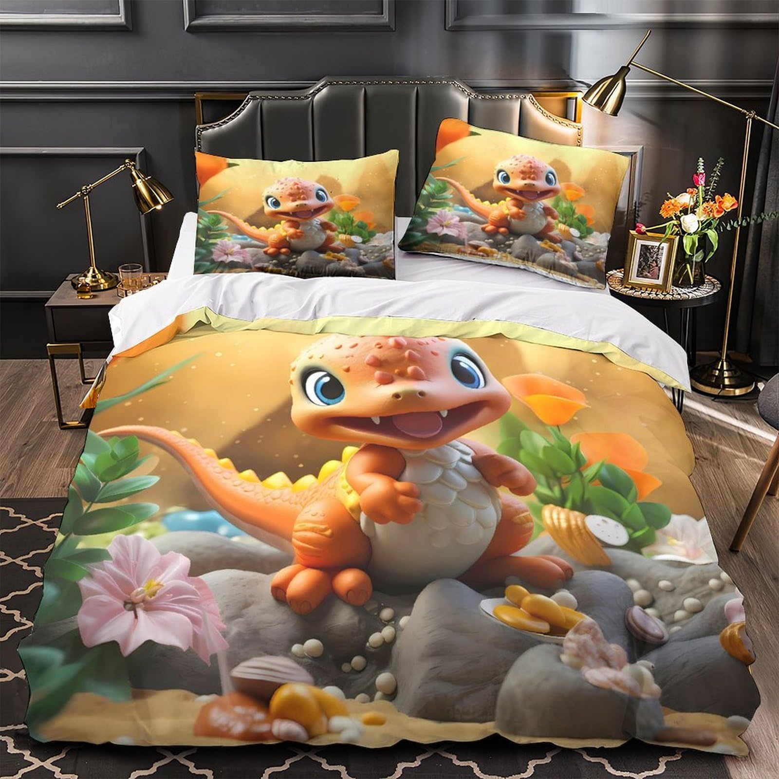Housse de couette chats mignons 3D 200x200cm en microfibre avec fermeture éclair pour lit double