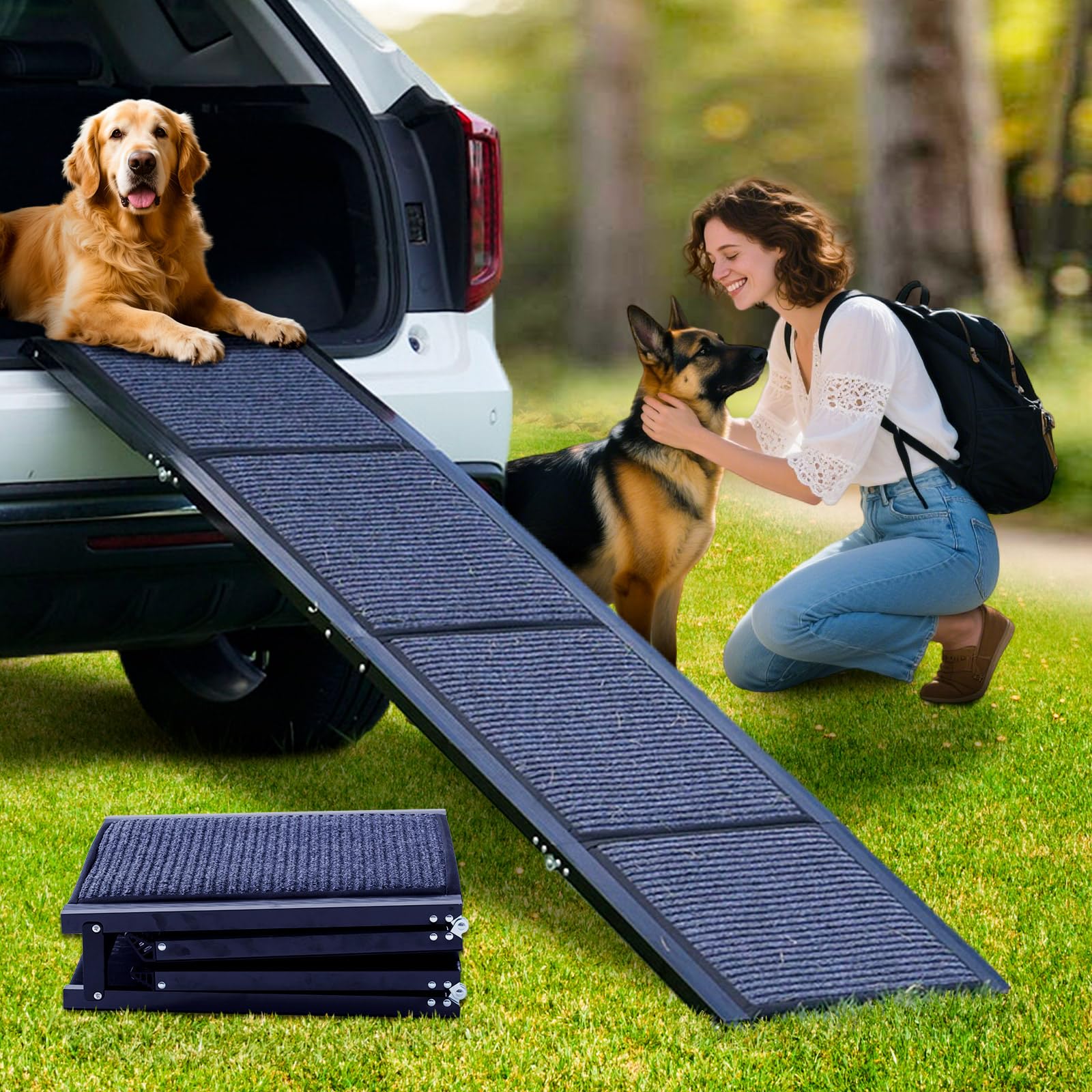 DoCred Dog Ramp for Car, 71'' L x 20'' W Dog Ramps for Large Dogs, Extra Wide Pet Ramp with Non-Slip Surface for Medium & Large Dogs to Get in Car,