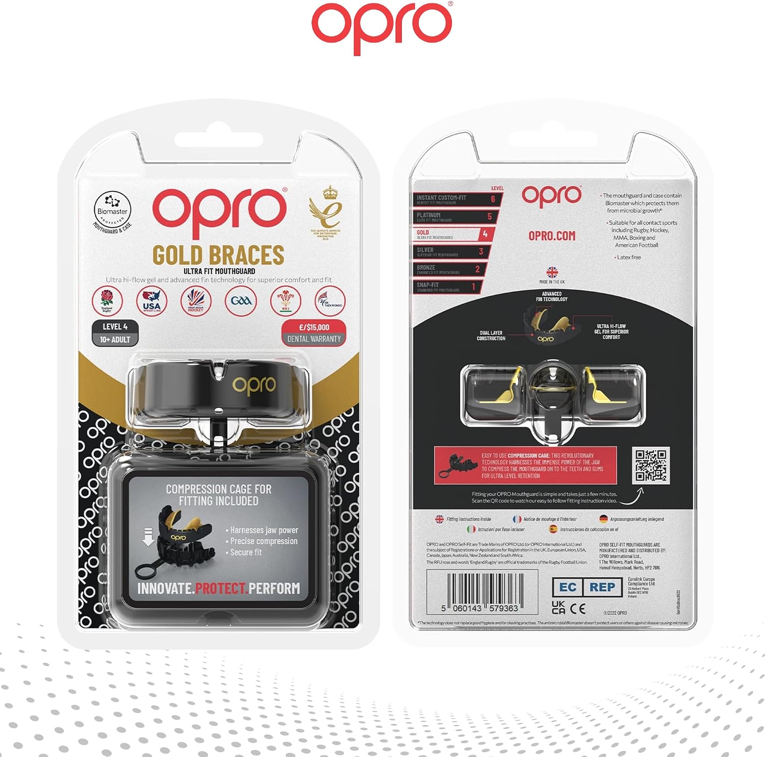 OPRO Gold Level Moldable Mouth Guard for Braces Premium Fit Age 10+, Impact Sports, MMA and Boxing Mouthguard for Braces, Easy Self-Fit Mouth Guard for Sports - Includes Case