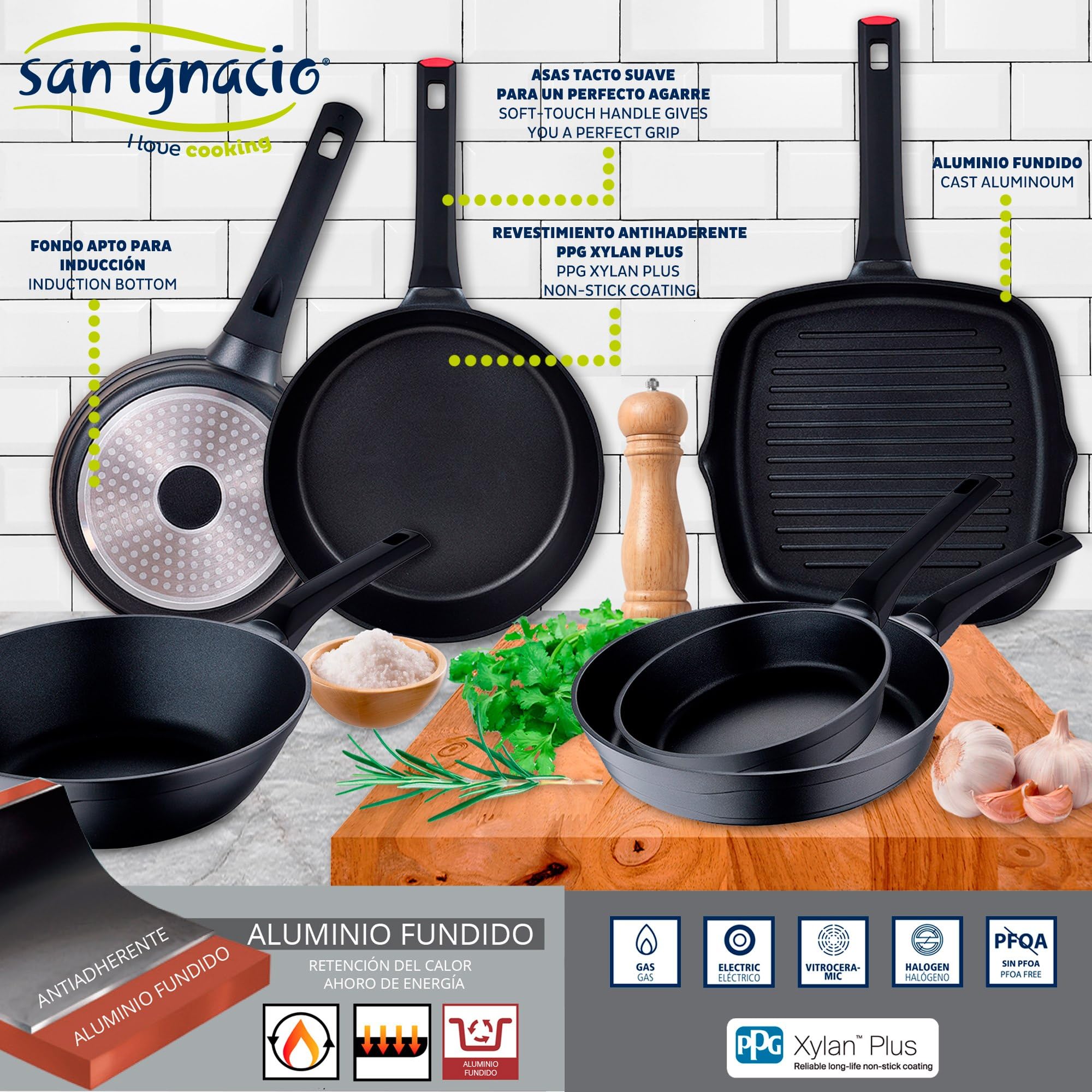 San Ignacio ENERGY: Sartén Wok 28x8,5 cm, en aluminio fundido, inducción, ENERGY