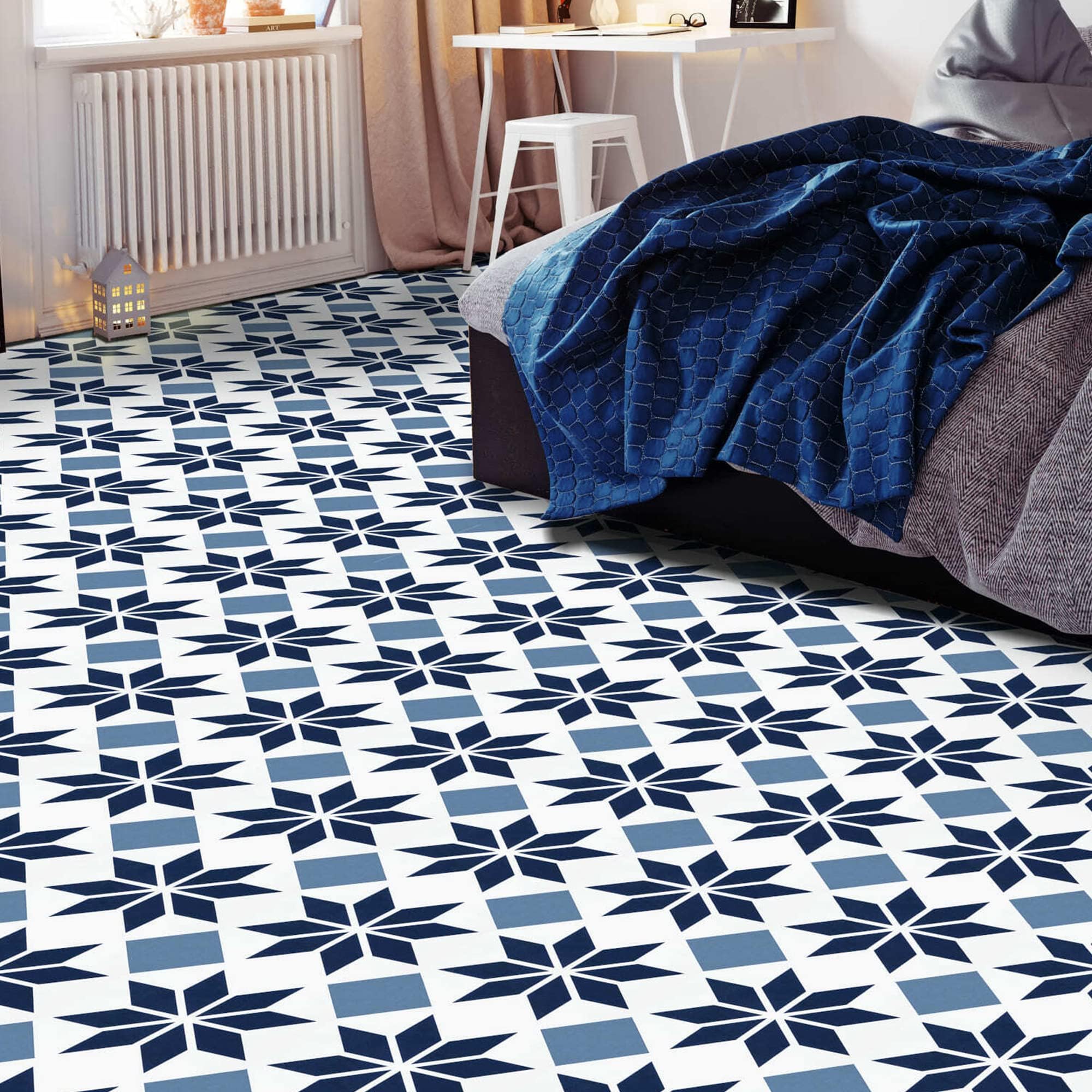 Retro Self Adhesive 12-Inch Vinyl Floor Tiles, 20 Tiles - 12" x 12", Starlight Pattern - Peel & Stick, DIY Flooring for Kitchen, Dining Room, Bedrooms & Bathrooms by Achim Home Decor, Blue/Grey