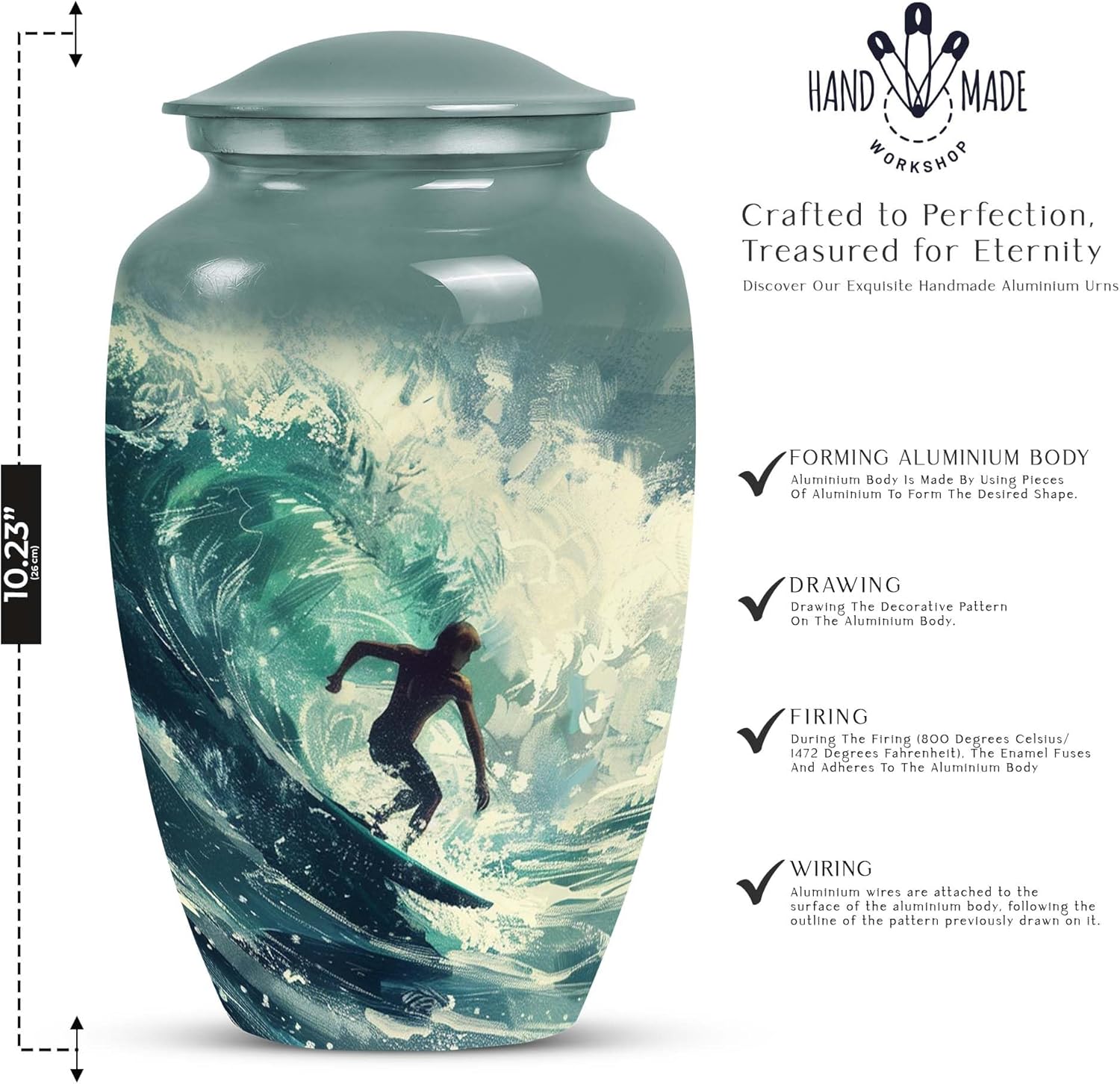 Urn for Ashes Adult Male, Urn for Ashes for Women, Surfing The Storm, Cremation Urn Human Ashes, Combo of 1 Large Urn with Velvet Bag and 4 Small Urns for Ashes, Urns for Human Ashes Adult Man